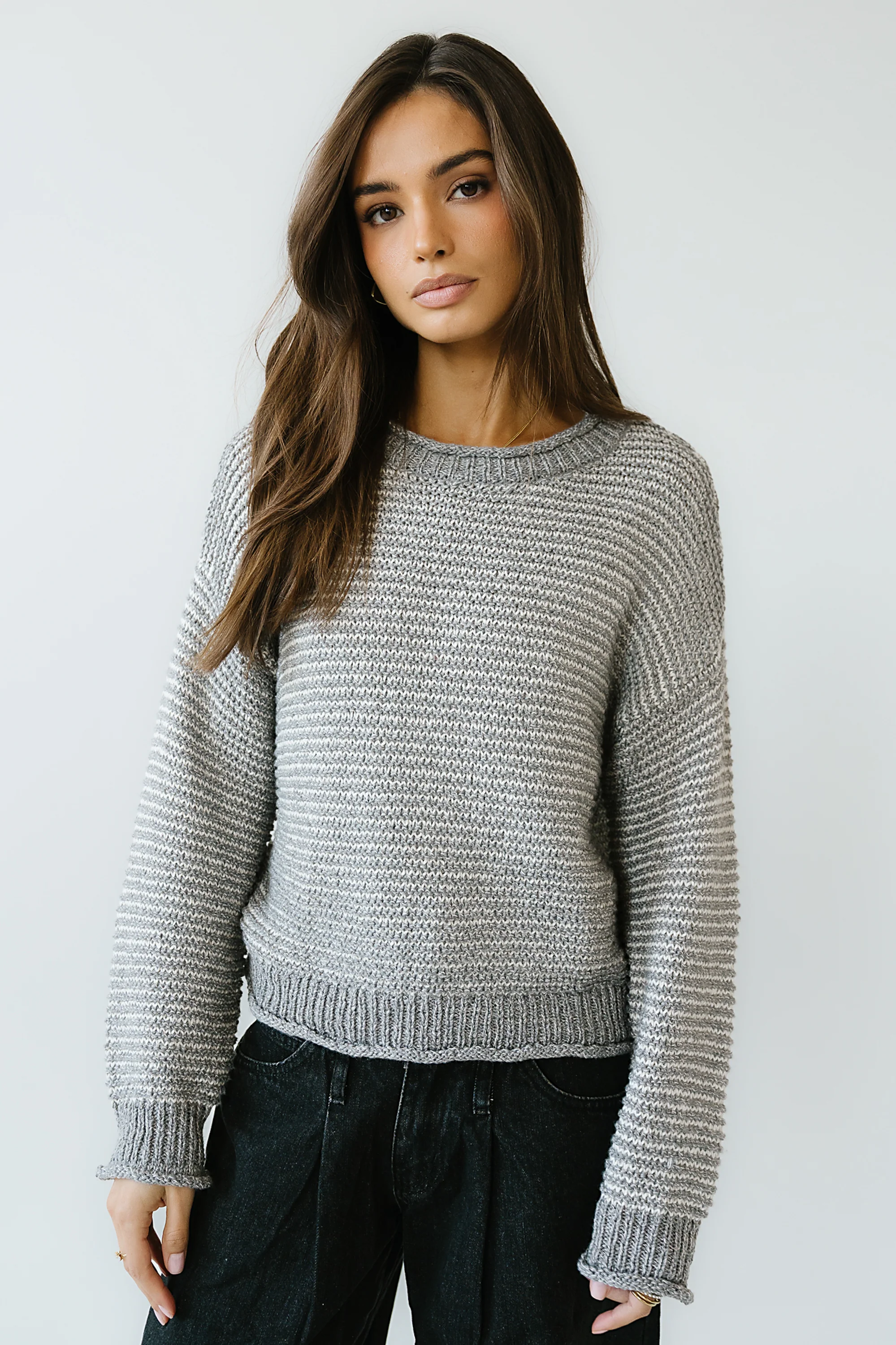 Tracey Striped Oversized Sweater in Grey - FINAL SALE - Image 6
