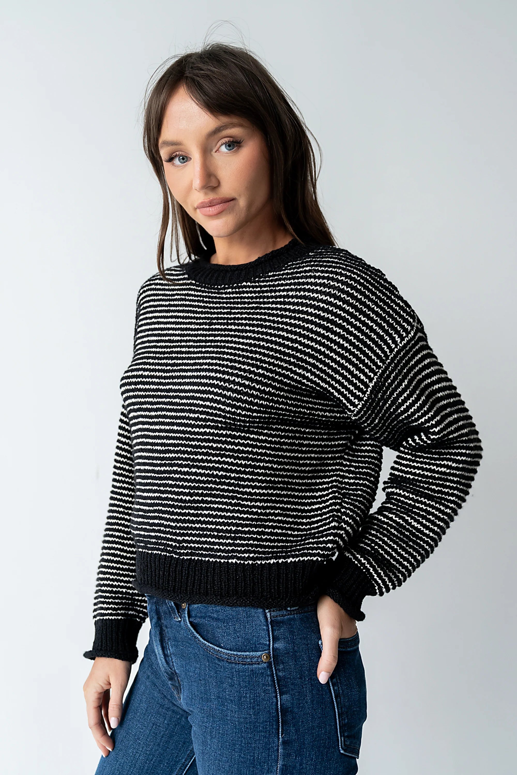 Tracey Striped Oversized Sweater in Black - Image 5
