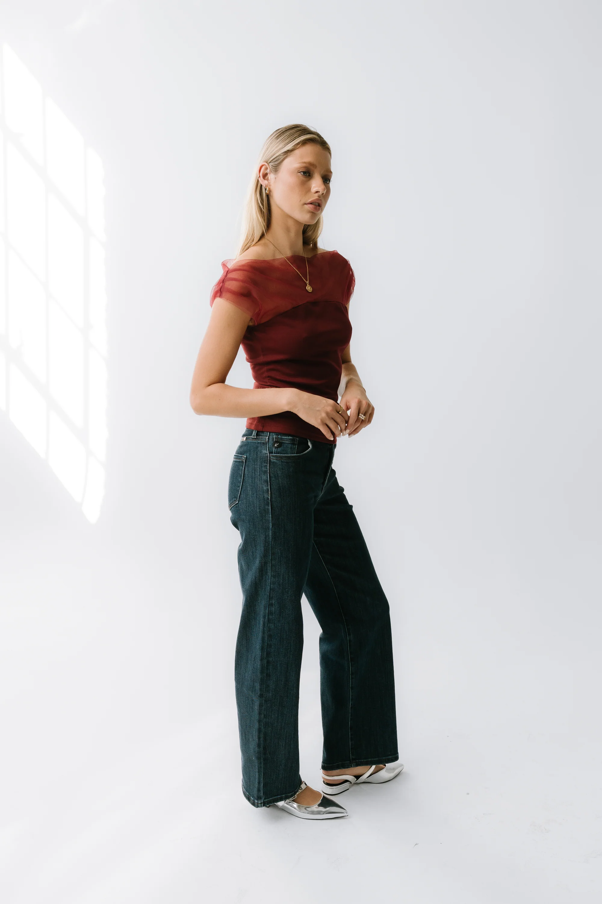 Tracy Mixed Media Top in Burgundy - Image 4