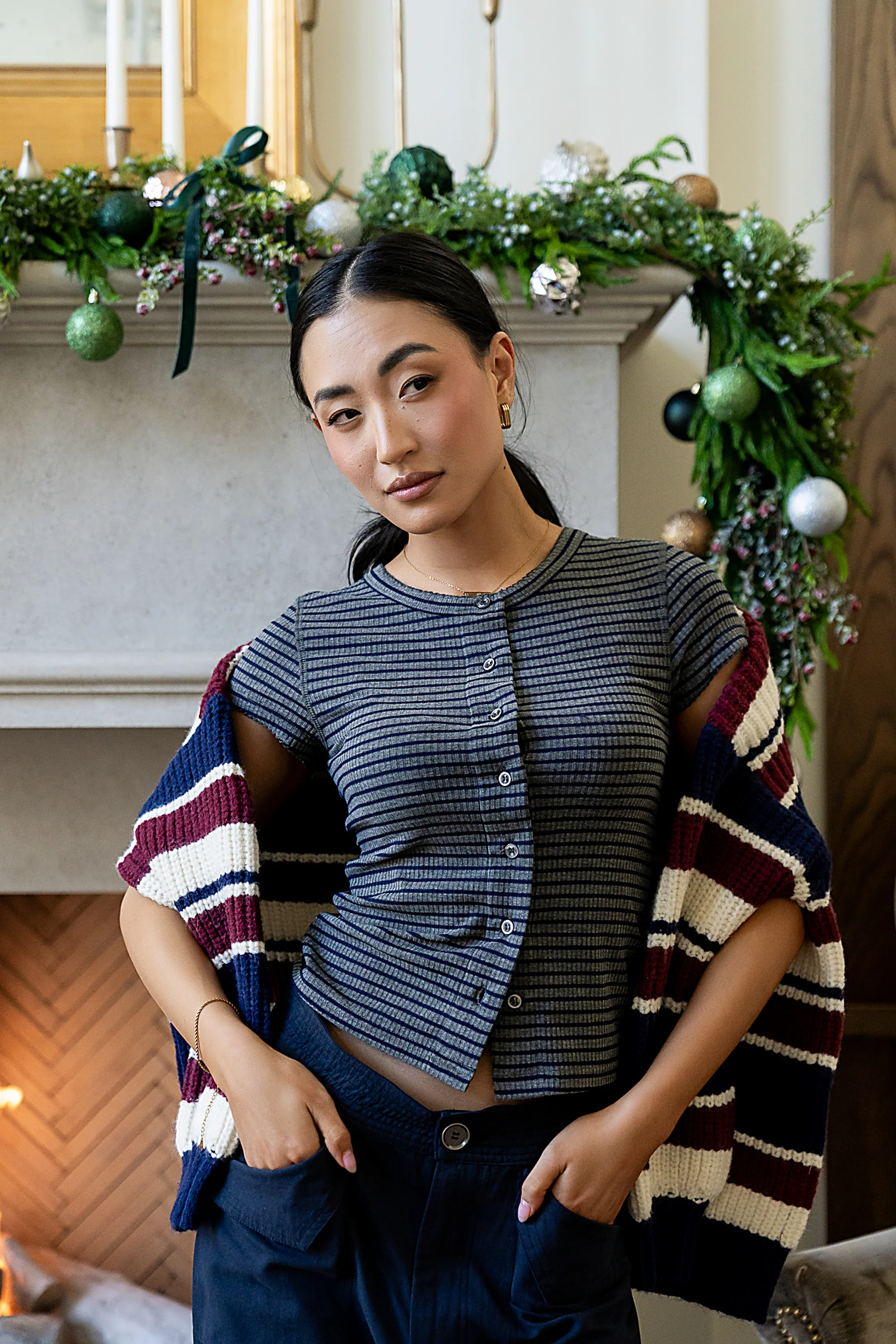 Trisha Striped Top in Navy - Image 2