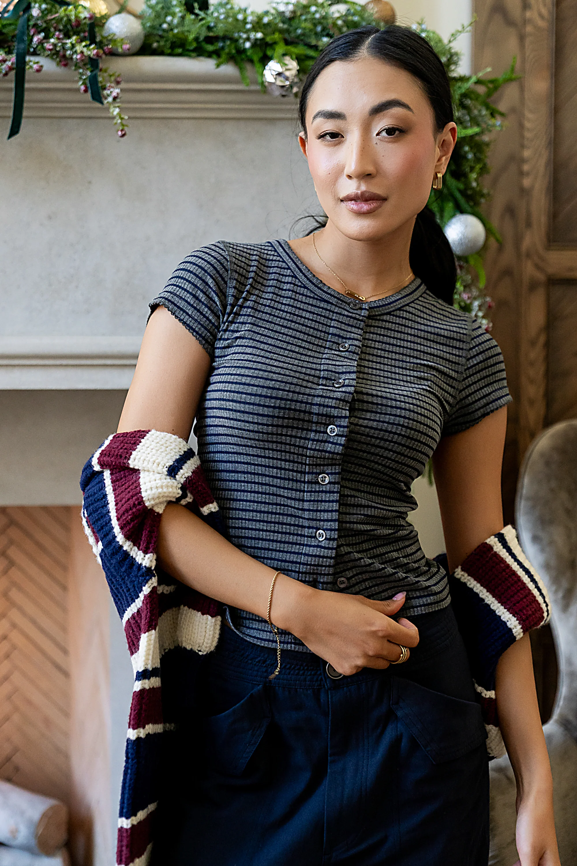 Trisha Striped Top in Navy - Image 4