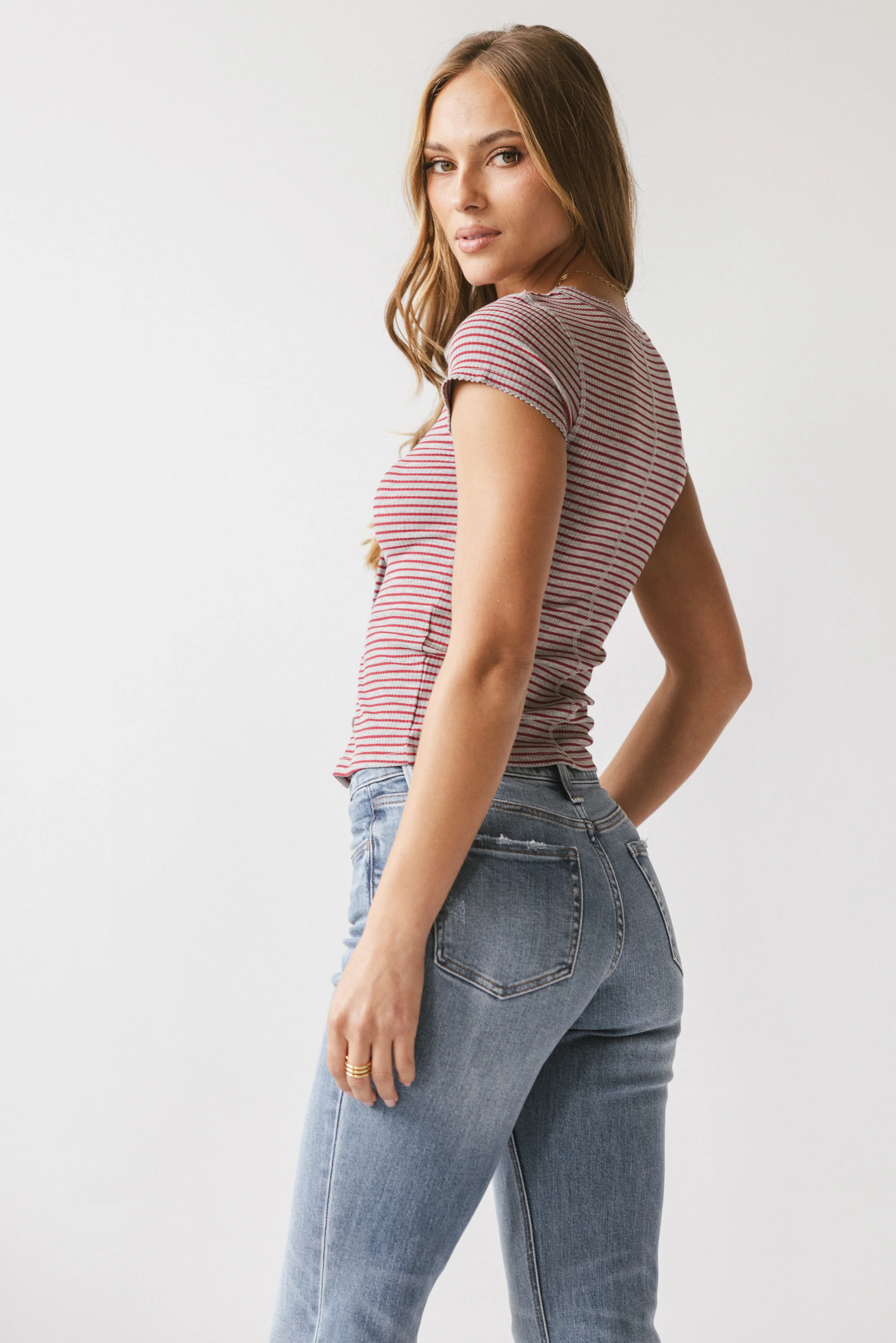 Trisha Striped Top in Red - Image 4