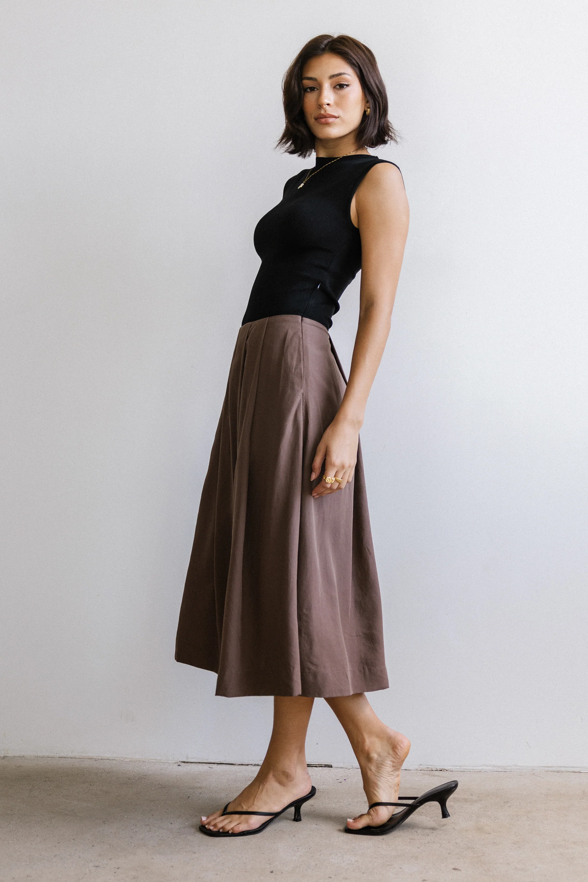 Tristan Mixed Media Midi Dress in Brown - Image 4