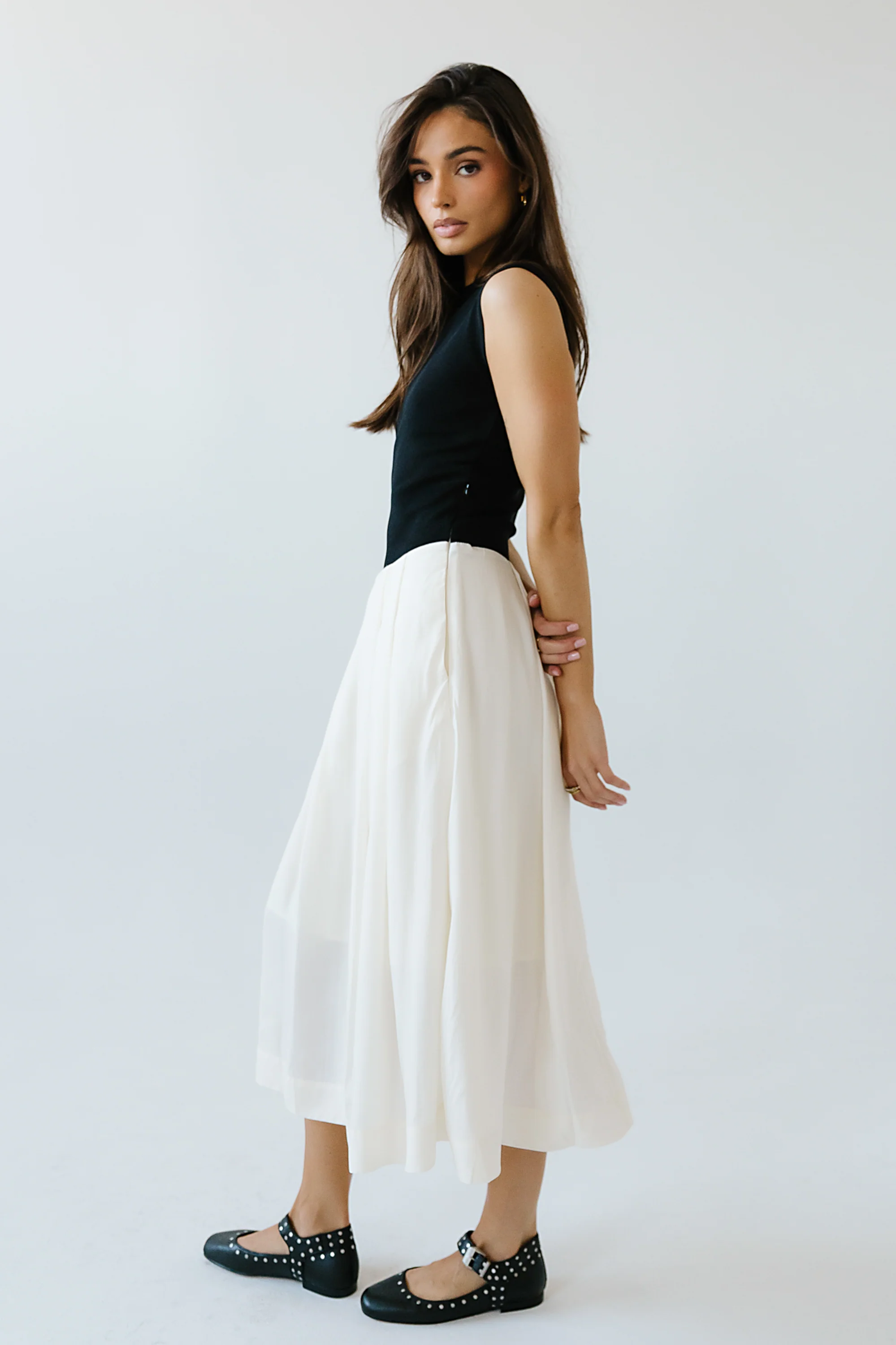 Tristan Mixed Media Midi Dress in Ivory - FINAL SALE - Image 2