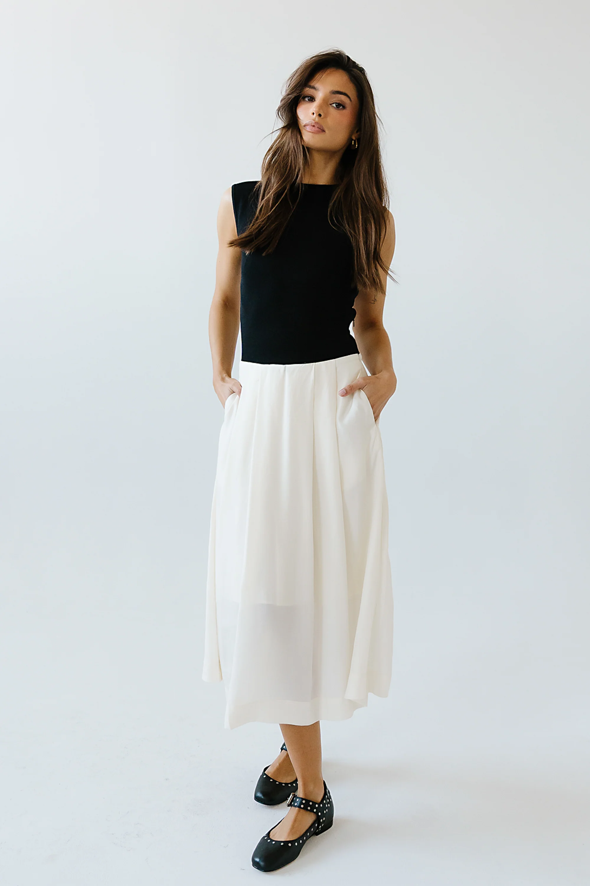 Tristan Mixed Media Midi Dress in Ivory - FINAL SALE - Image 4