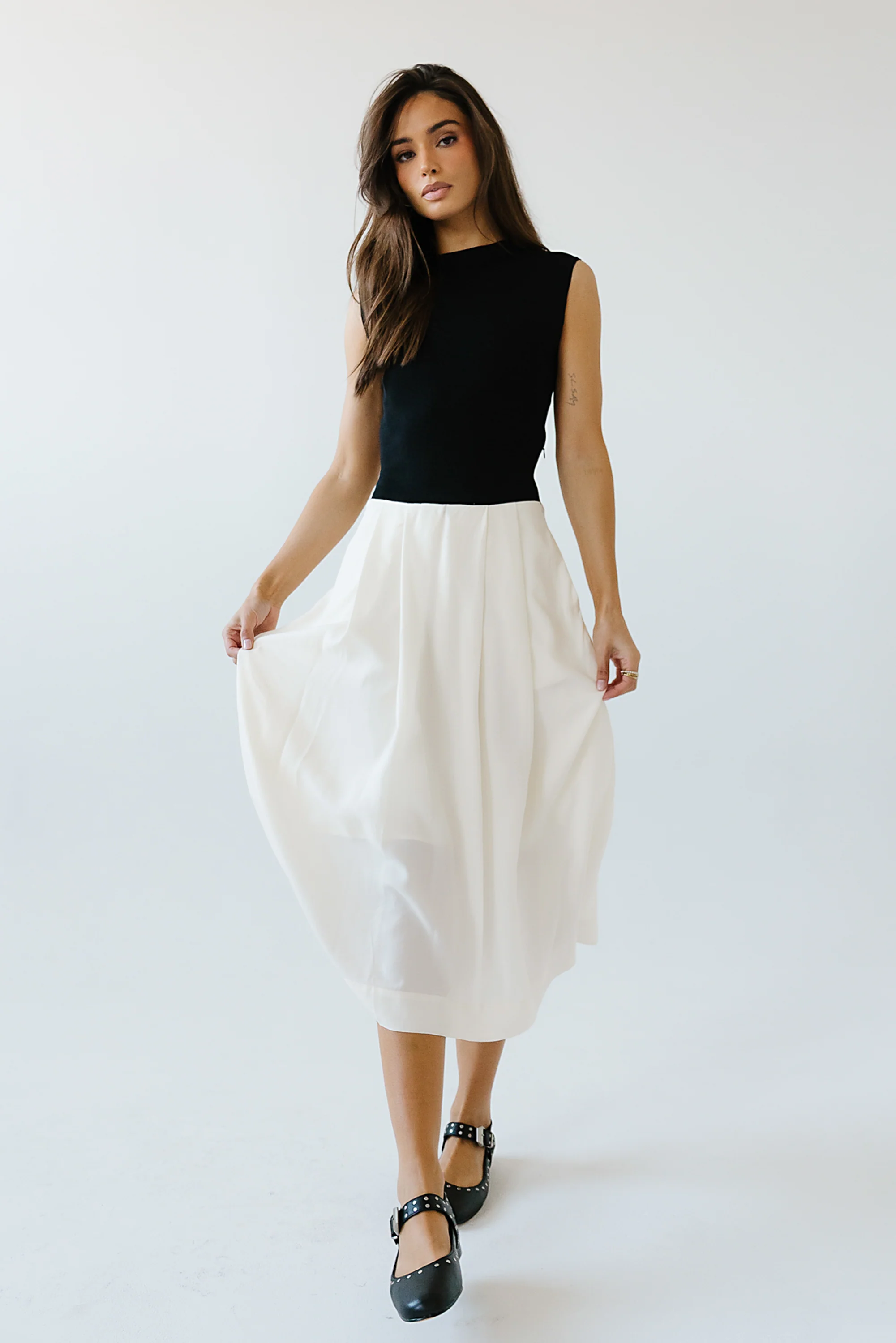 Tristan Mixed Media Midi Dress in Ivory - FINAL SALE - Image 5
