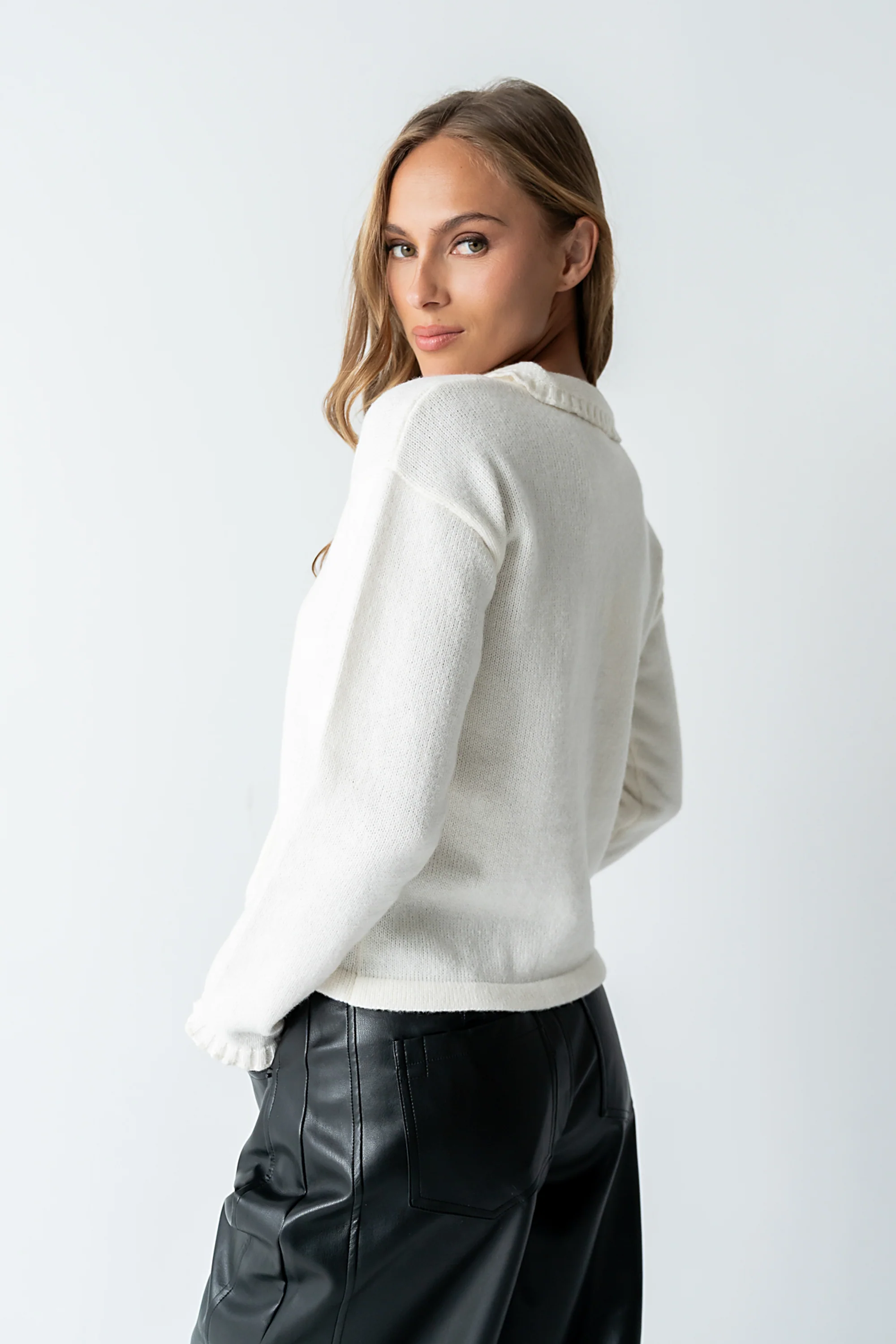 Trixie Ruffled Cardigan in Ivory - Image 3