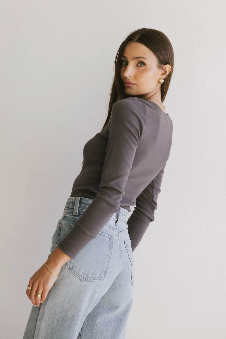 Tylar Scoop Neck Top in Charcoal - FINAL SALE - Image 2