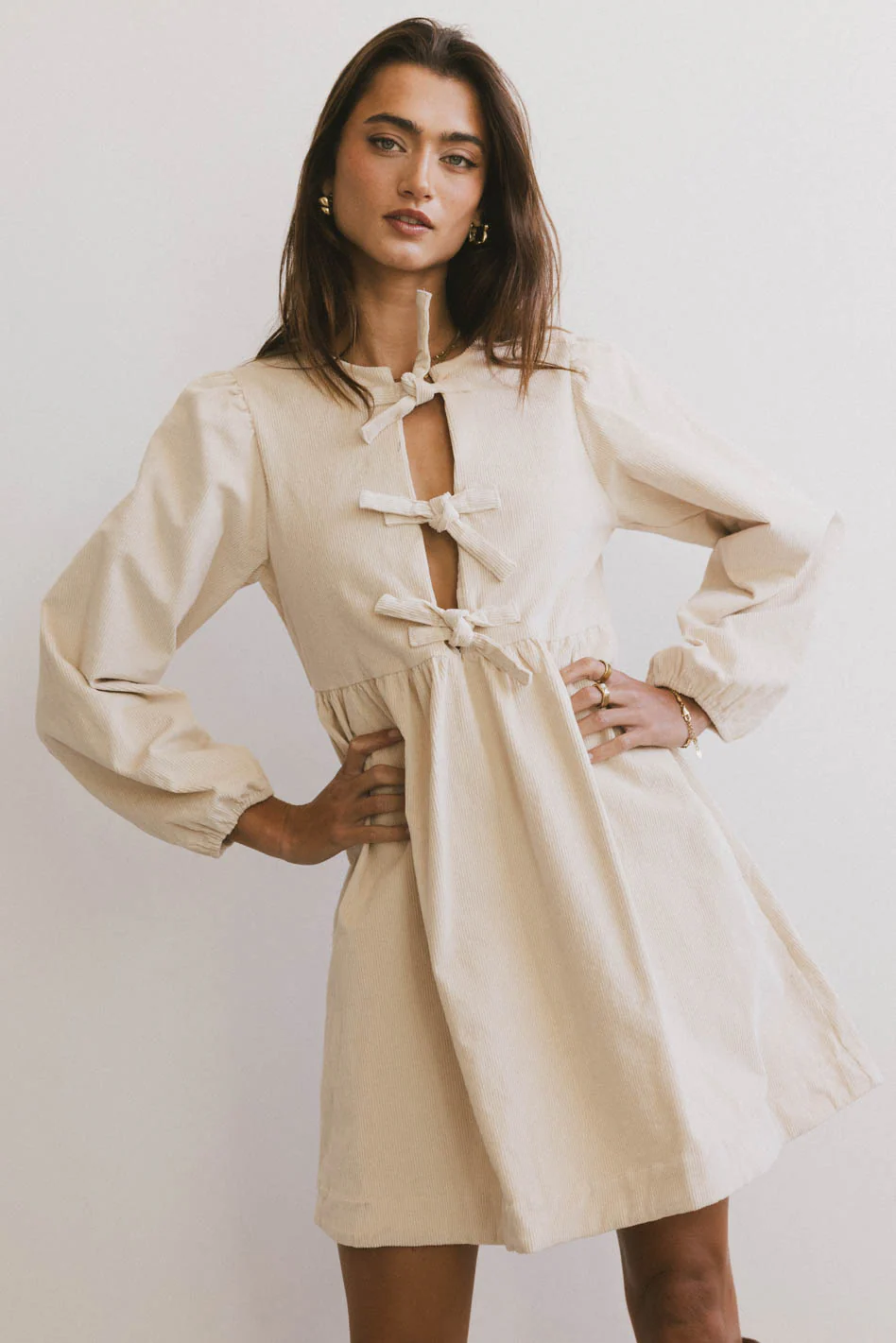 Tyler Peplum Mini Dress in Ivory Corduroy - FINAL SALE