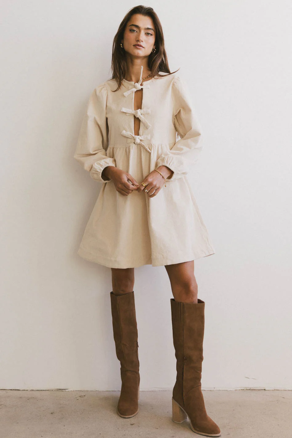 Tyler Peplum Mini Dress in Ivory Corduroy - FINAL SALE - Image 10