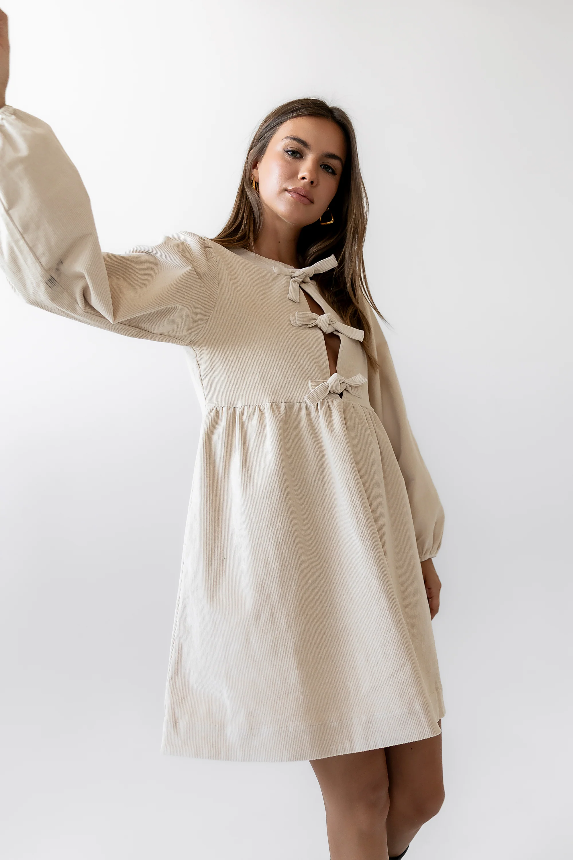 Tyler Peplum Mini Dress in Ivory Corduroy - FINAL SALE - Image 13