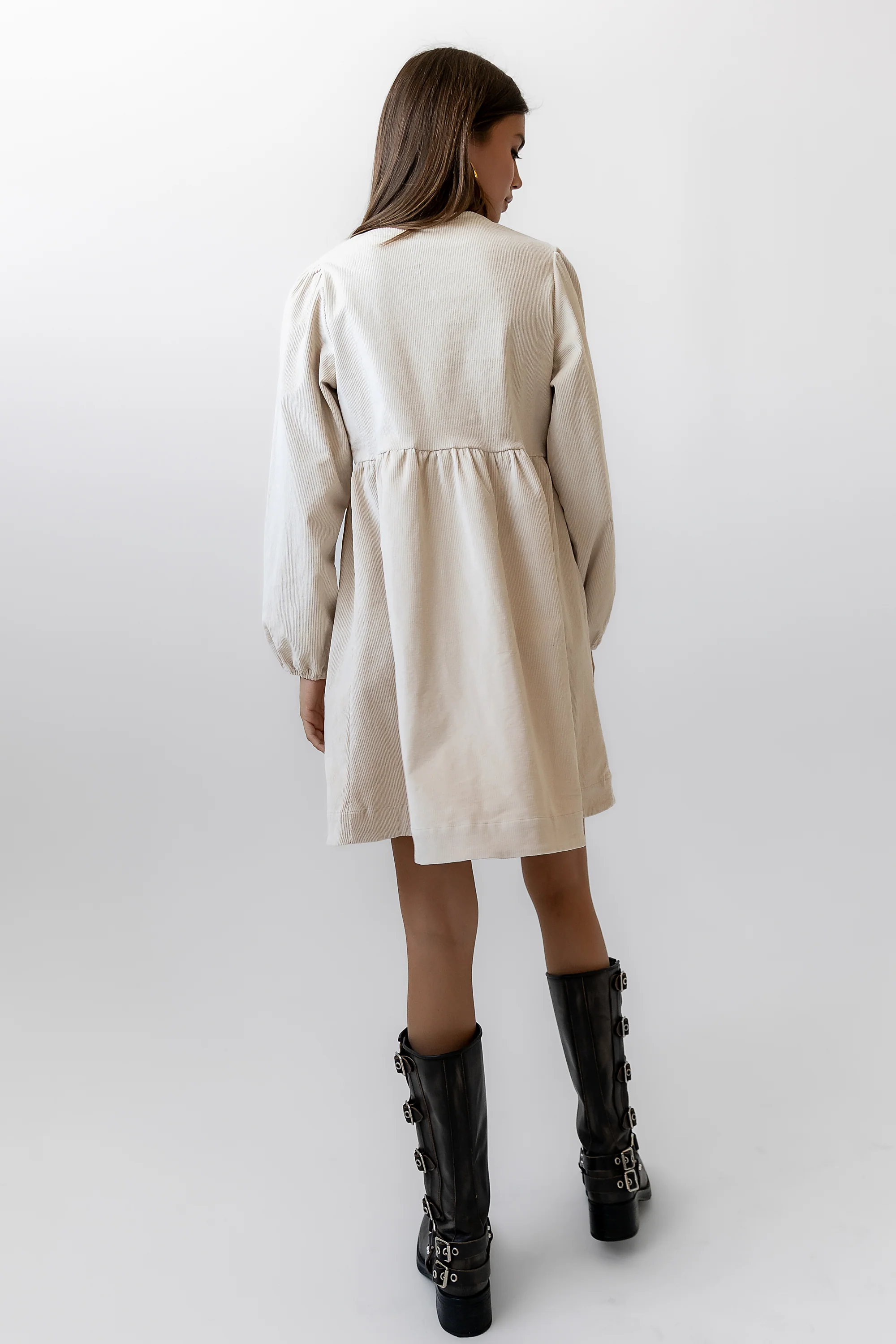 Tyler Peplum Mini Dress in Ivory Corduroy - FINAL SALE - Image 2