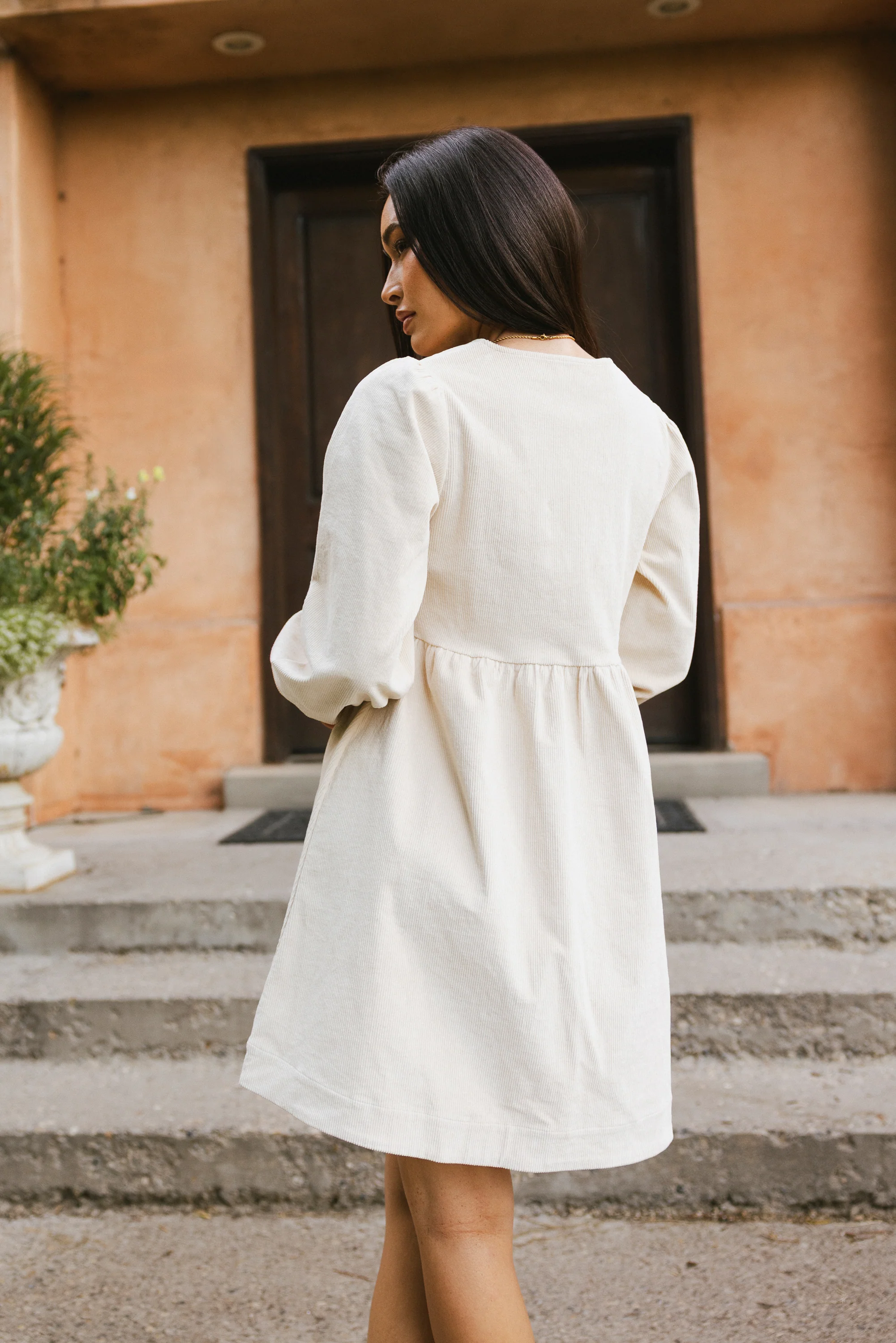 Tyler Peplum Mini Dress in Ivory Corduroy - FINAL SALE - Image 6