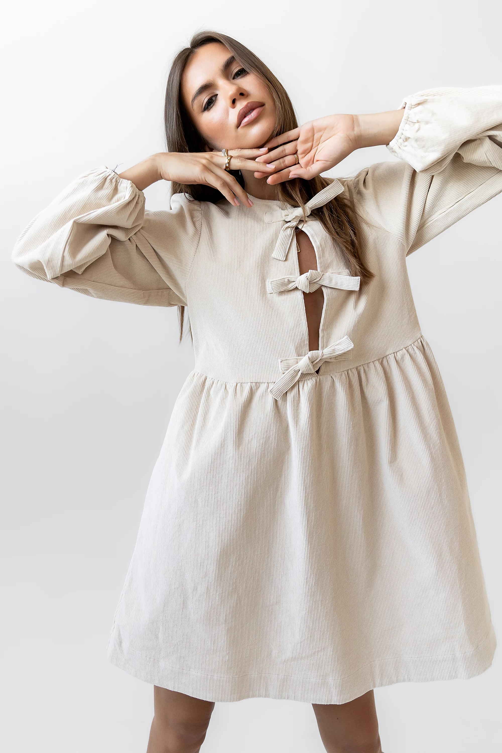 Tyler Peplum Mini Dress in Ivory Corduroy - FINAL SALE - Image 7