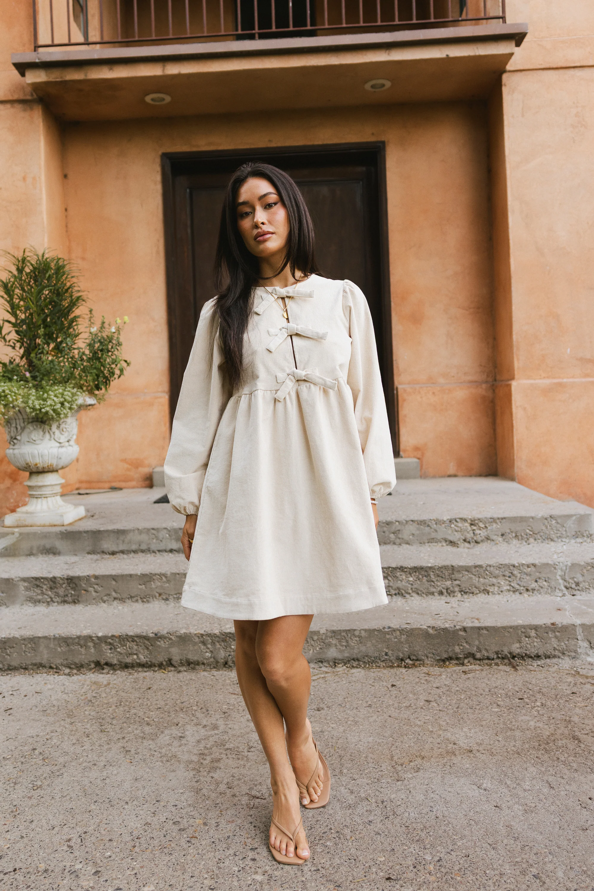 Tyler Peplum Mini Dress in Ivory Corduroy - FINAL SALE - Image 8