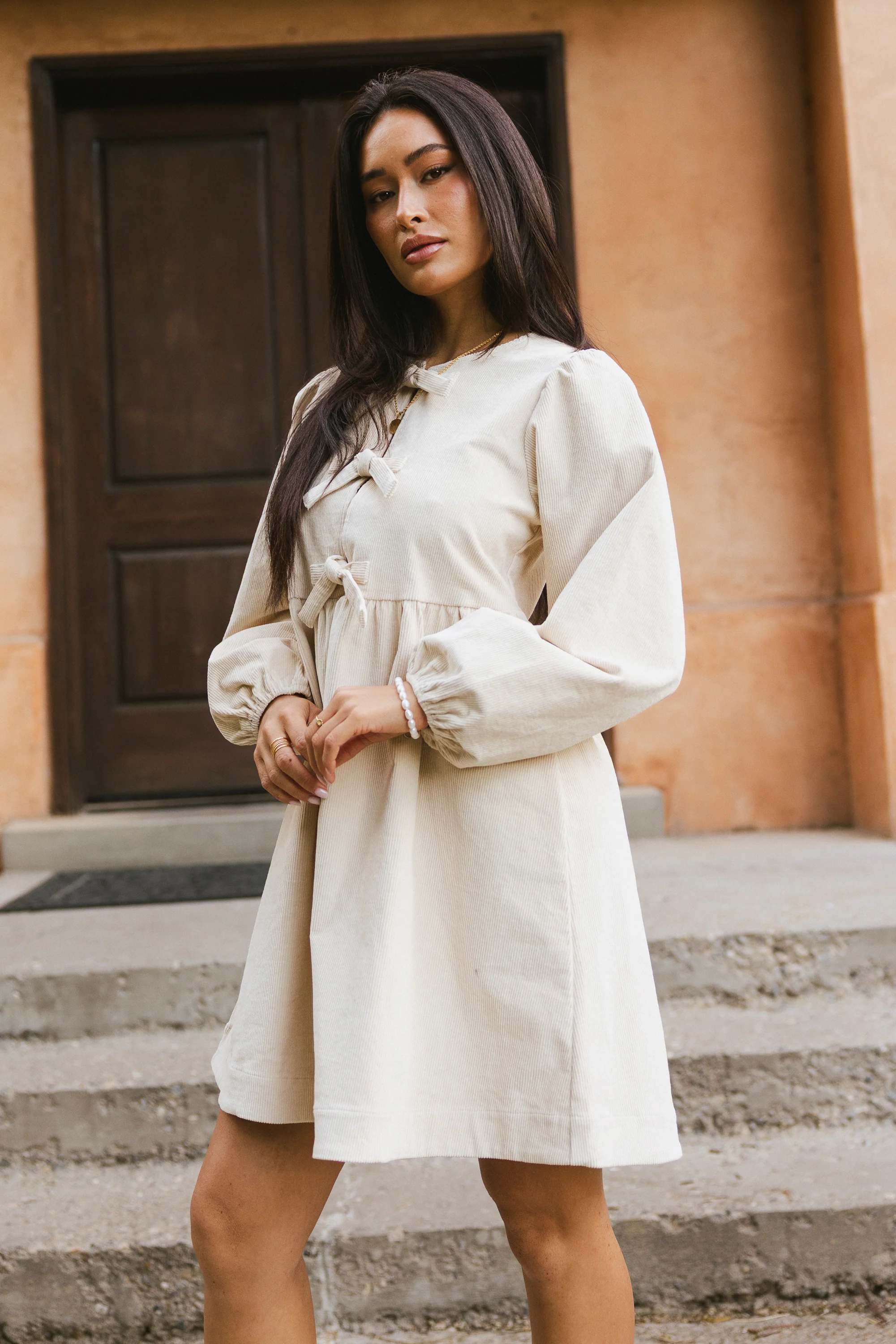 Tyler Peplum Mini Dress in Ivory Corduroy - FINAL SALE - Image 9