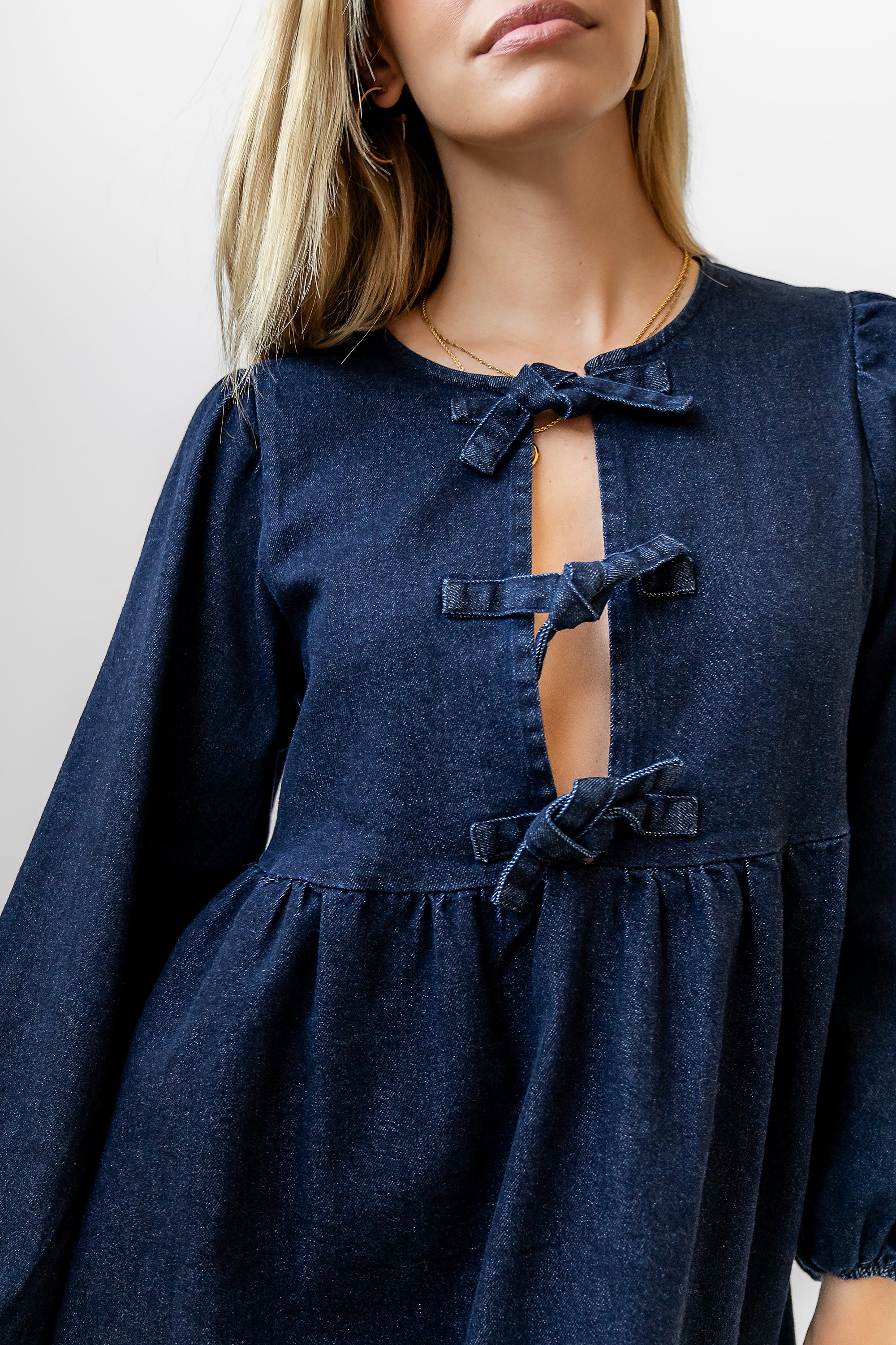 Tyler Peplum Mini Dress in Dark Wash - FINAL SALE - Image 3