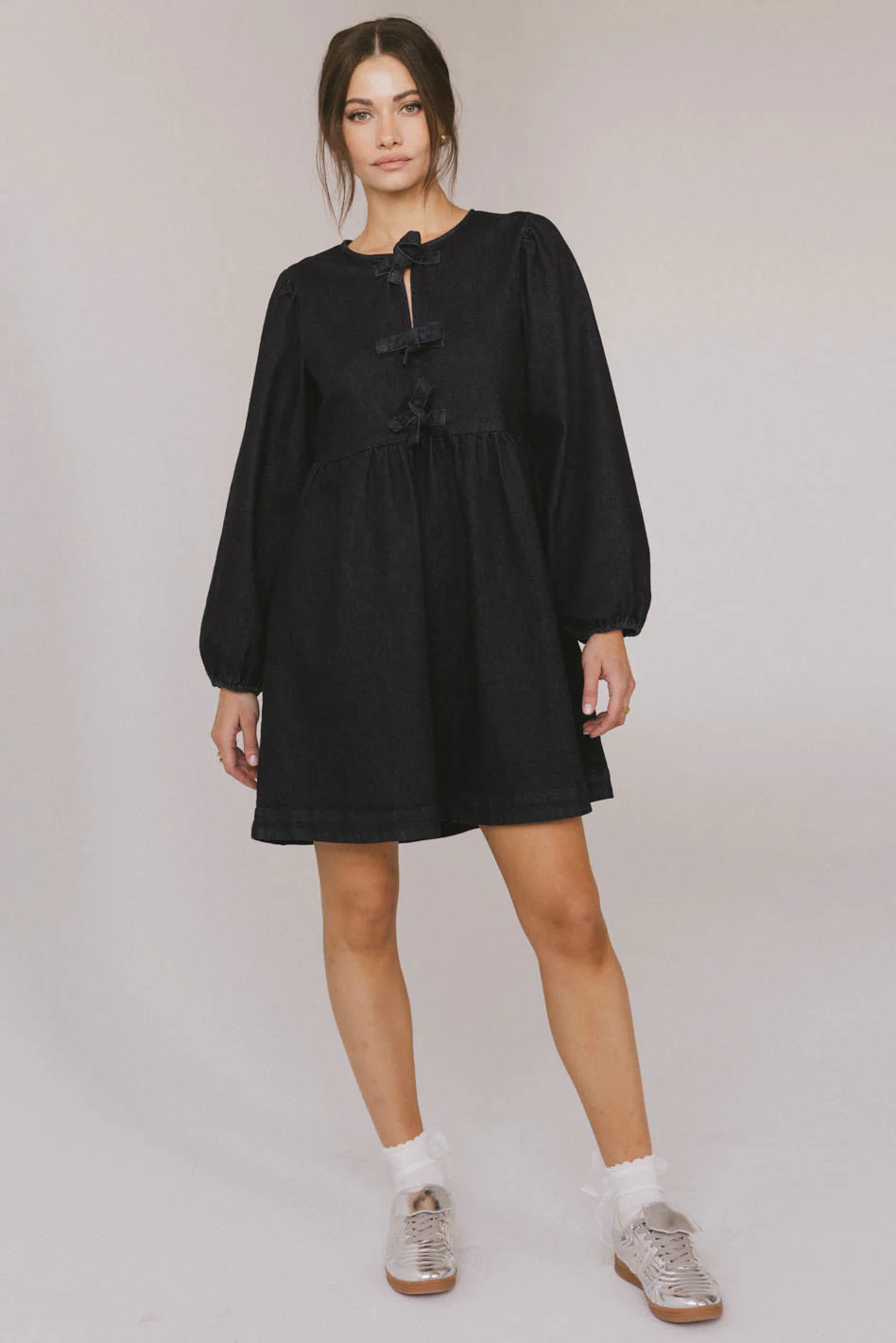 Tyler Peplum Mini Dress in Dark Wash - FINAL SALE - Image 4