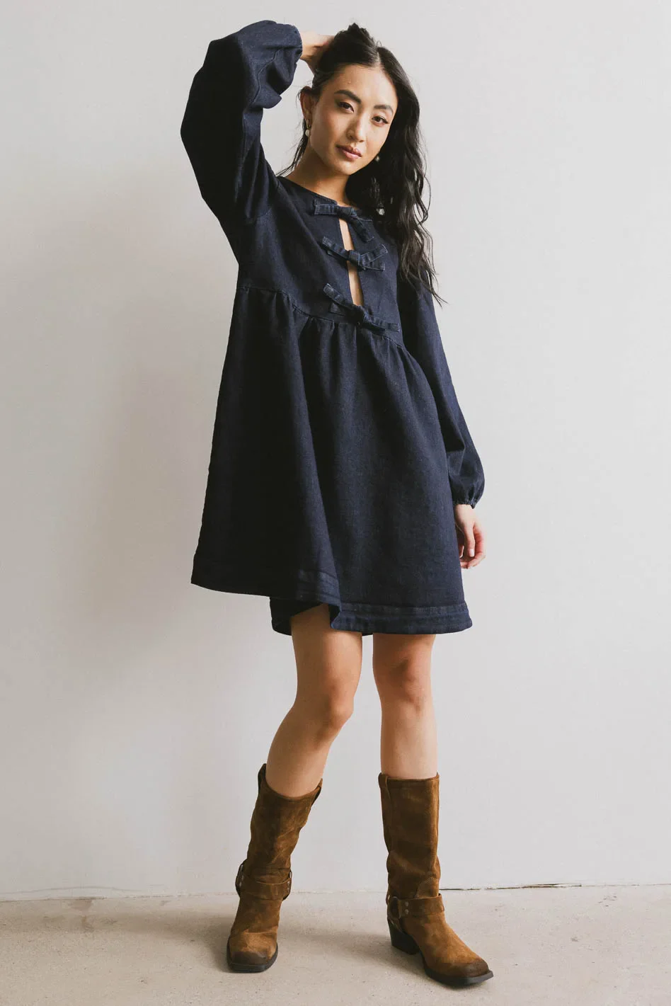 Tyler Peplum Mini Dress in Dark Wash - FINAL SALE - Image 5