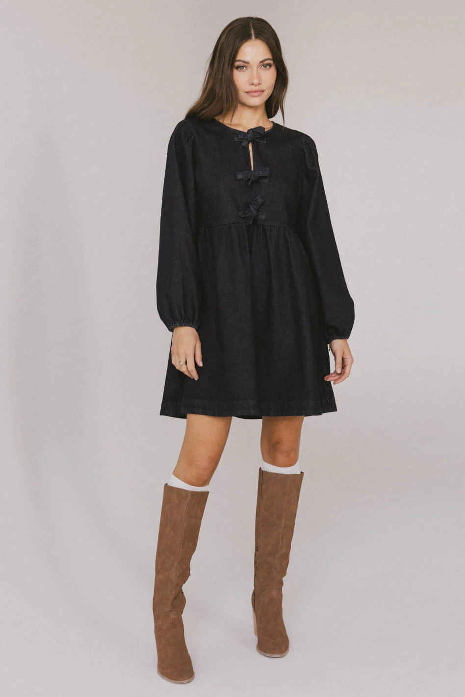 Tyler Peplum Mini Dress in Dark Wash - FINAL SALE - Image 6