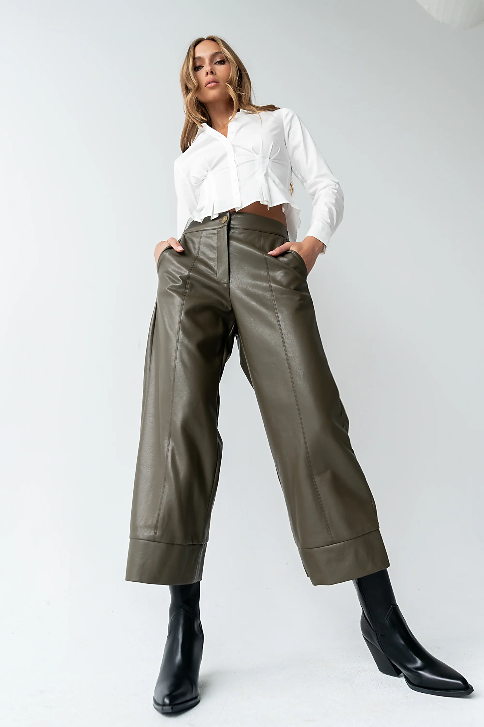 Ulani Vegan Leather Pants in Olive - FINAL SALE