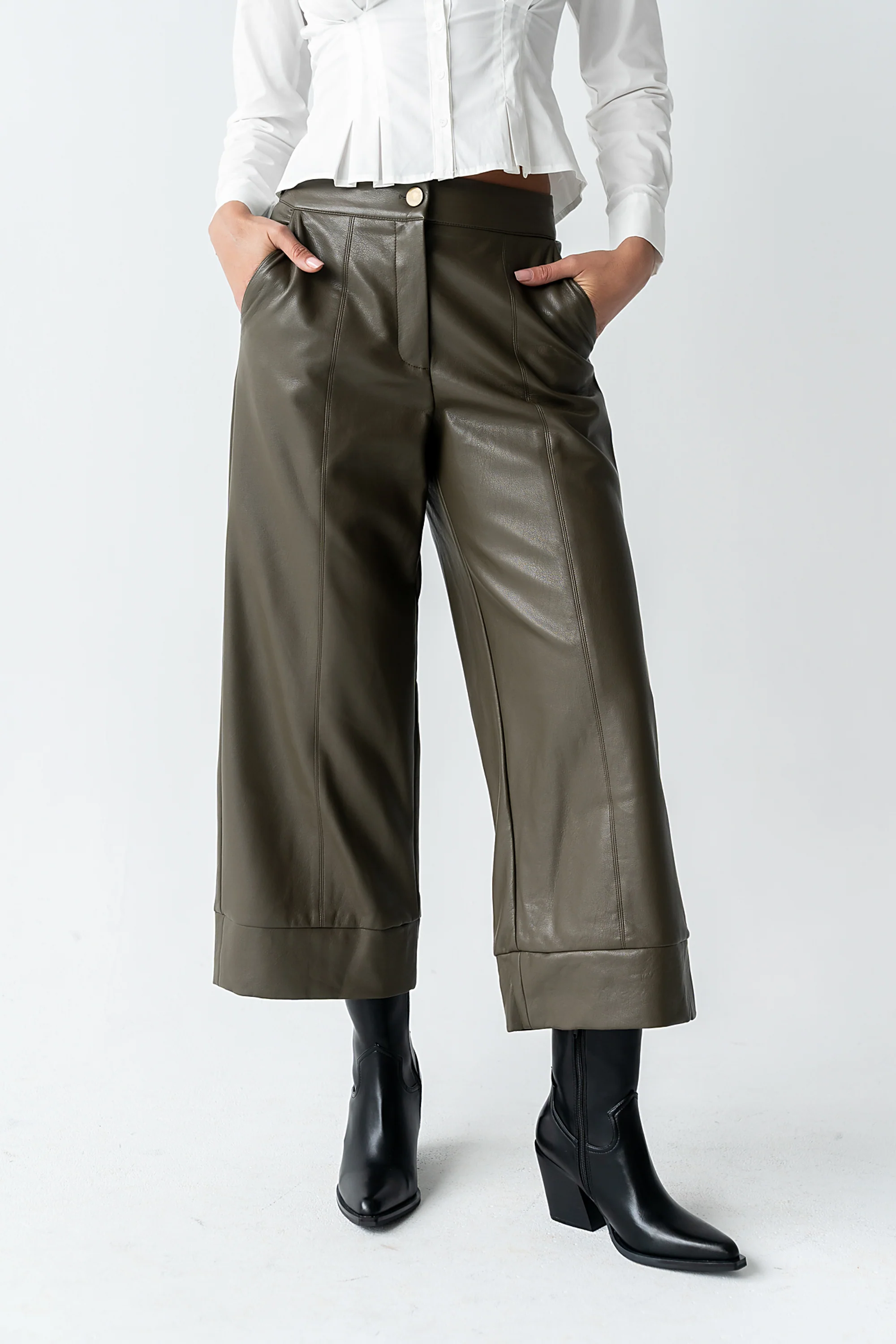 Ulani Vegan Leather Pants in Olive - FINAL SALE - Image 2