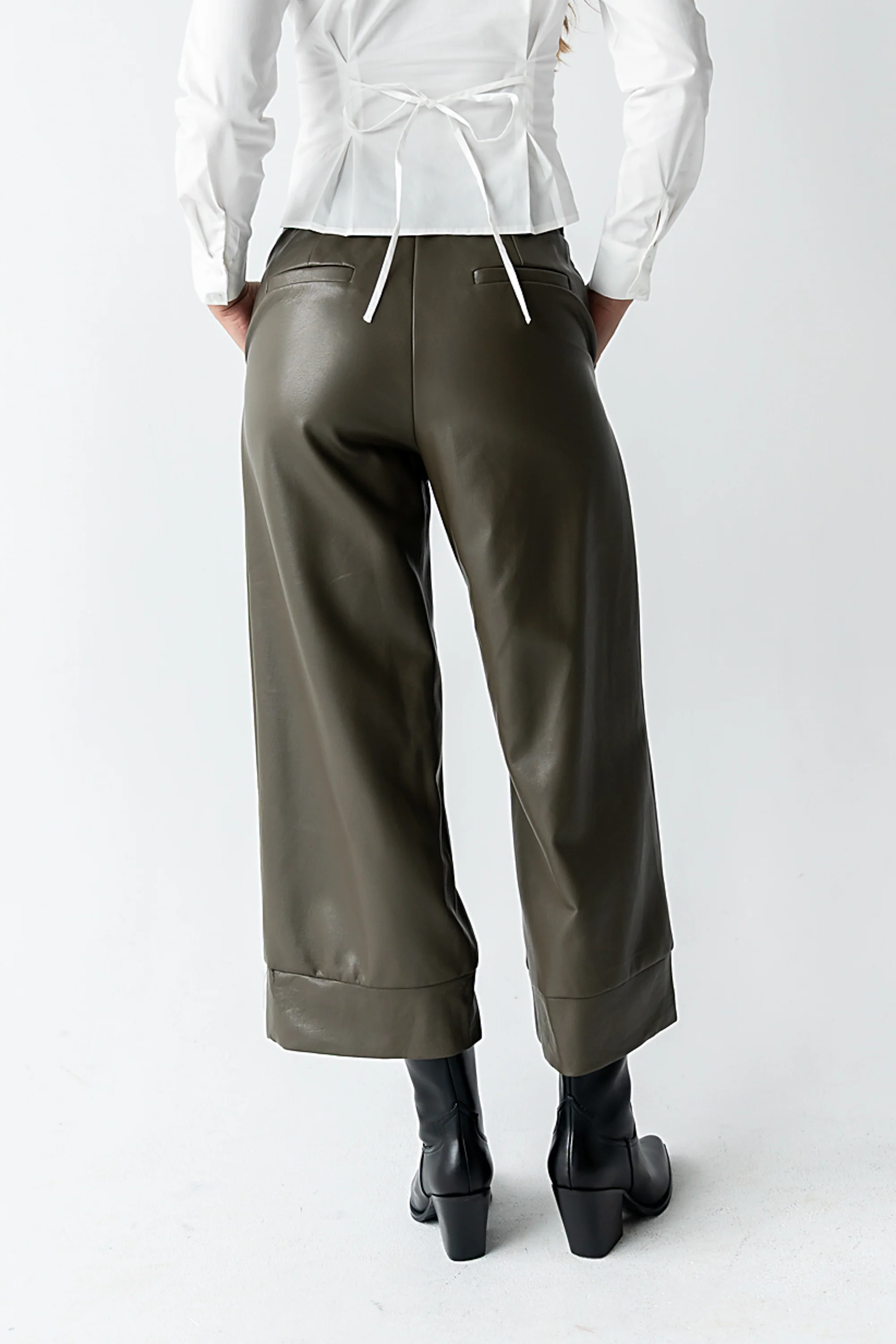 Ulani Vegan Leather Pants in Olive - FINAL SALE - Image 3