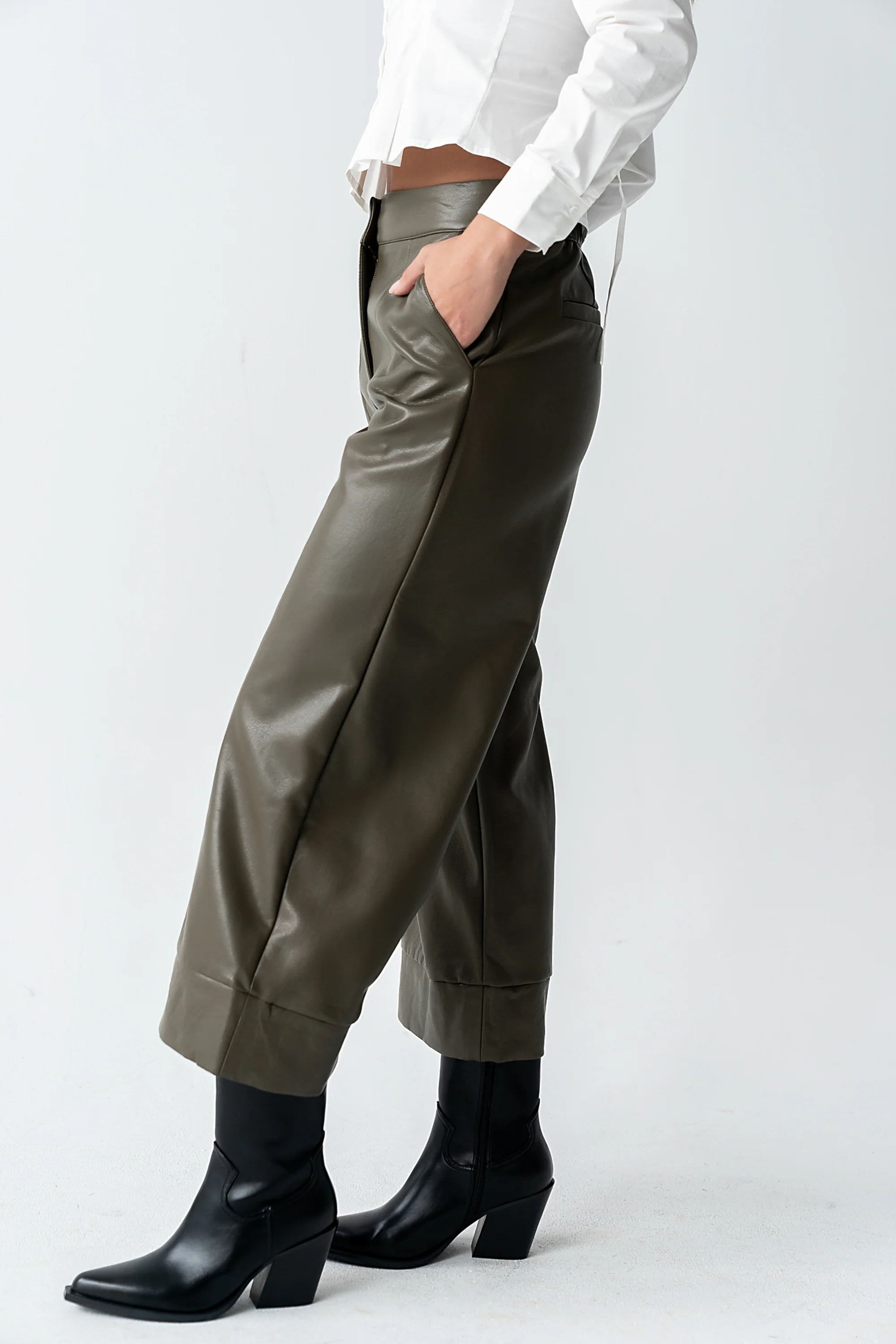 Ulani Vegan Leather Pants in Olive - FINAL SALE - Image 4