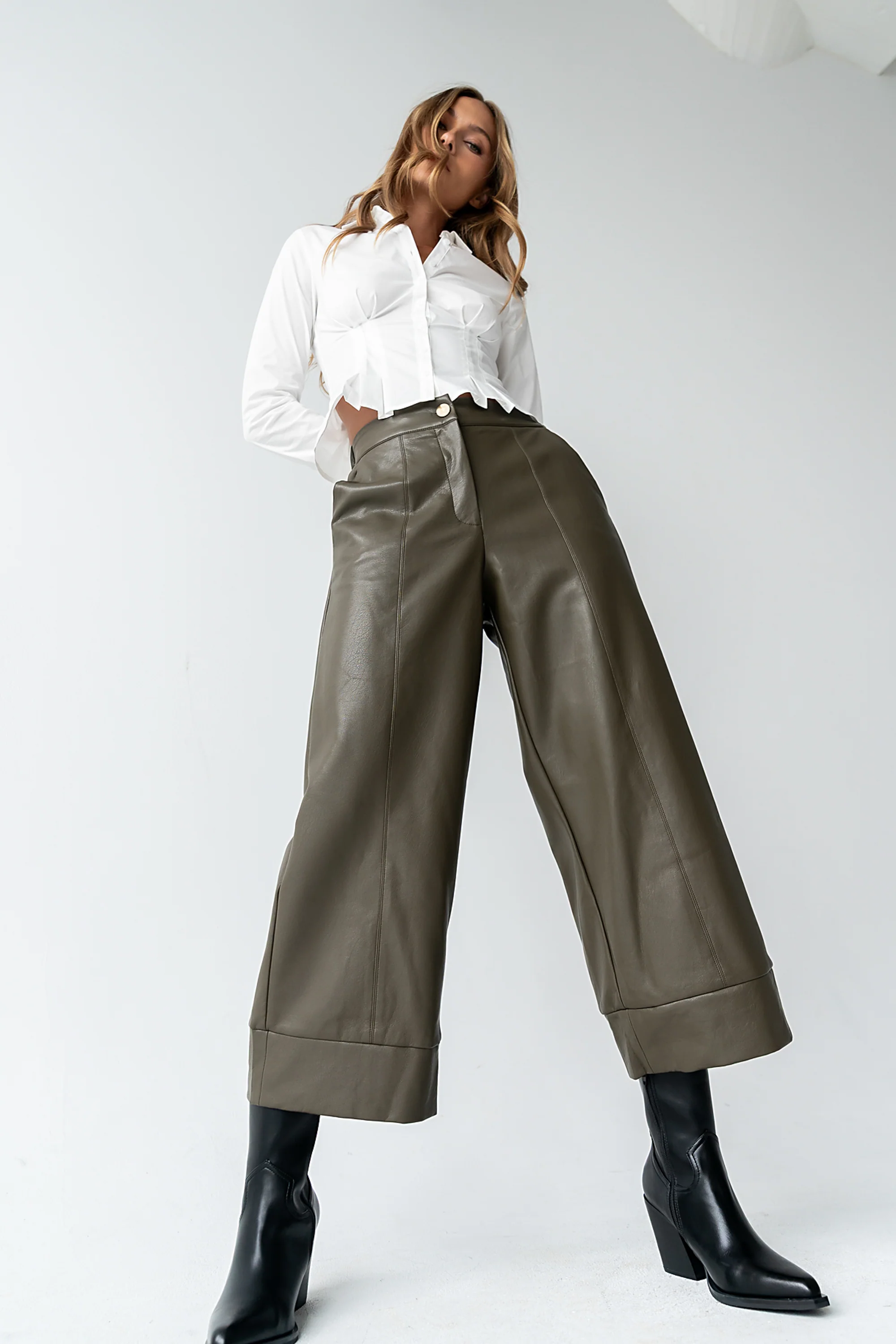 Ulani Vegan Leather Pants in Olive - FINAL SALE - Image 6