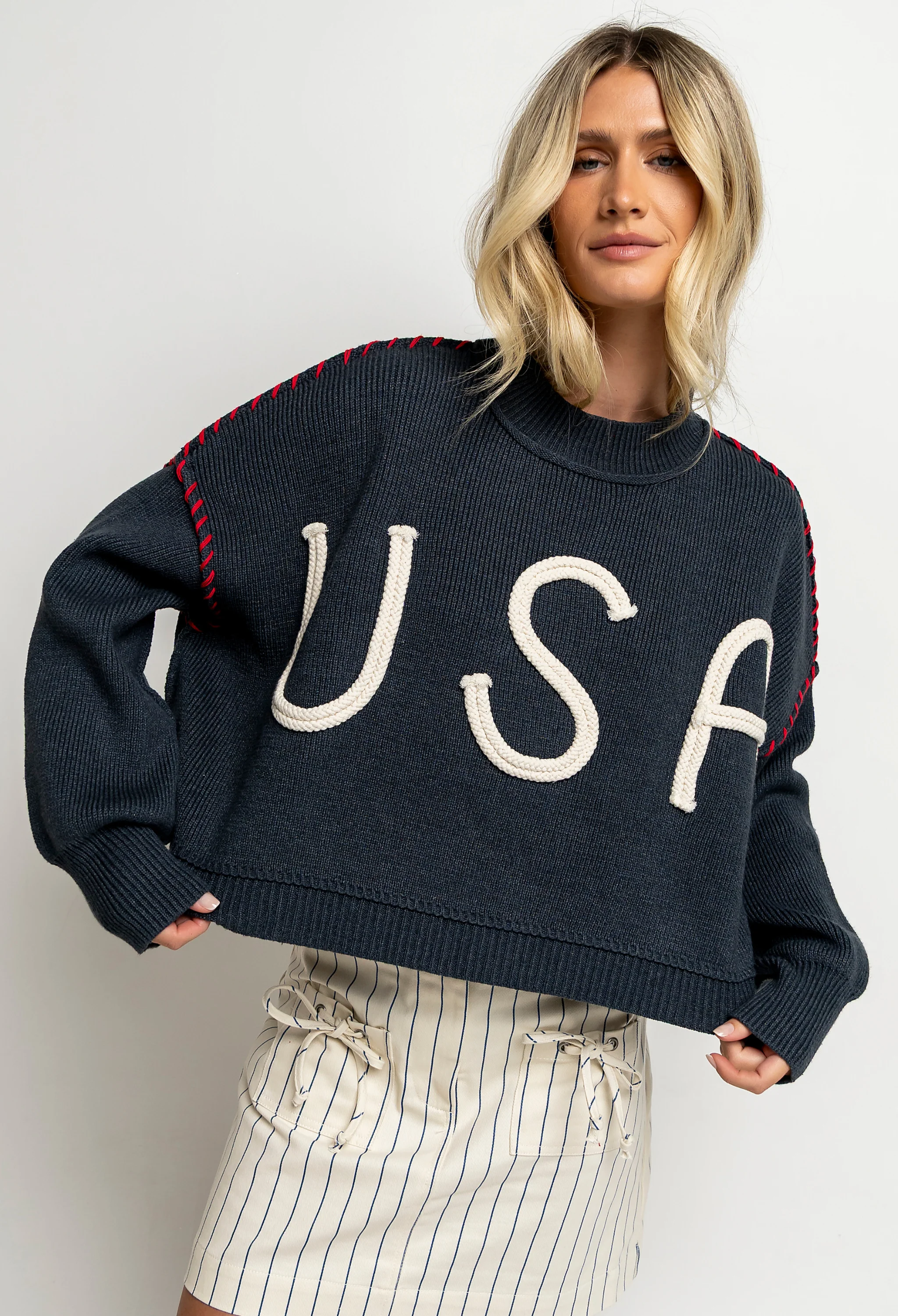 USA Oversized Sweater in Navy - FINAL SALE - Image 4