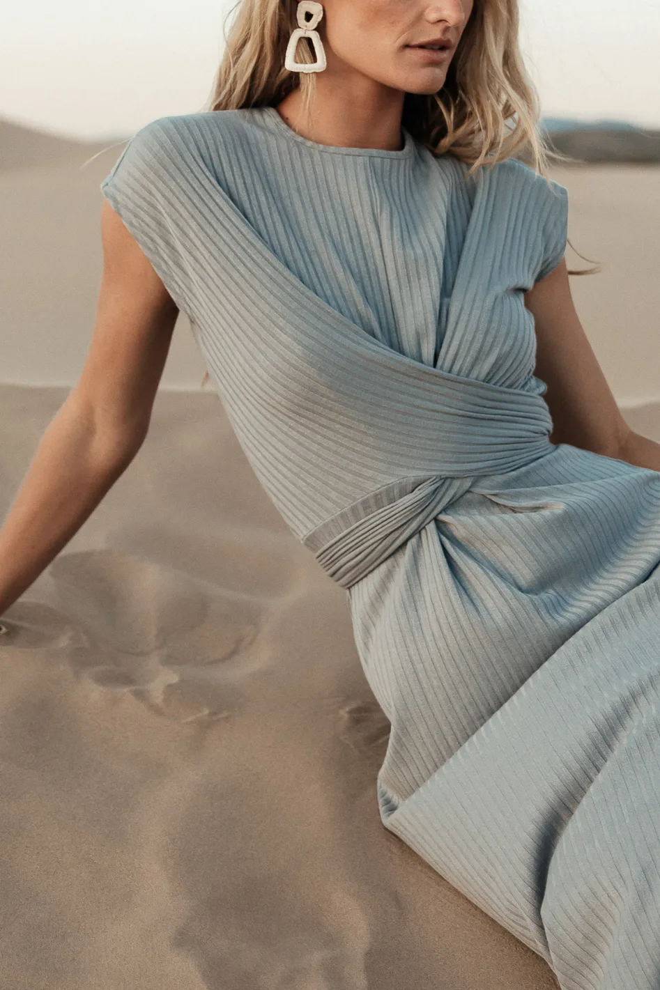 Vaeda Ribbed Tie Dress in Slate Blue - FINAL SALE - Image 4