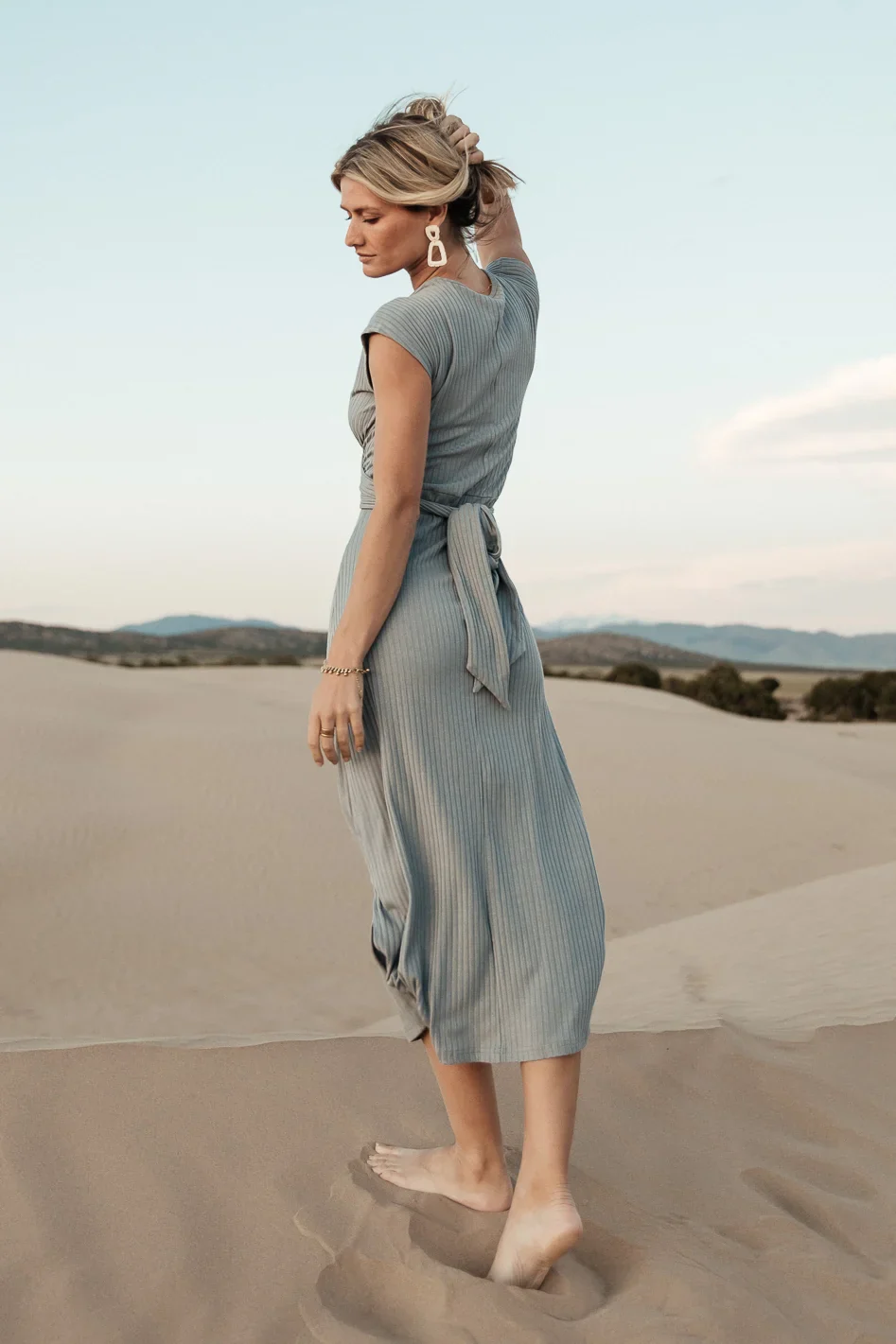 Vaeda Ribbed Tie Dress in Slate Blue - FINAL SALE - Image 7