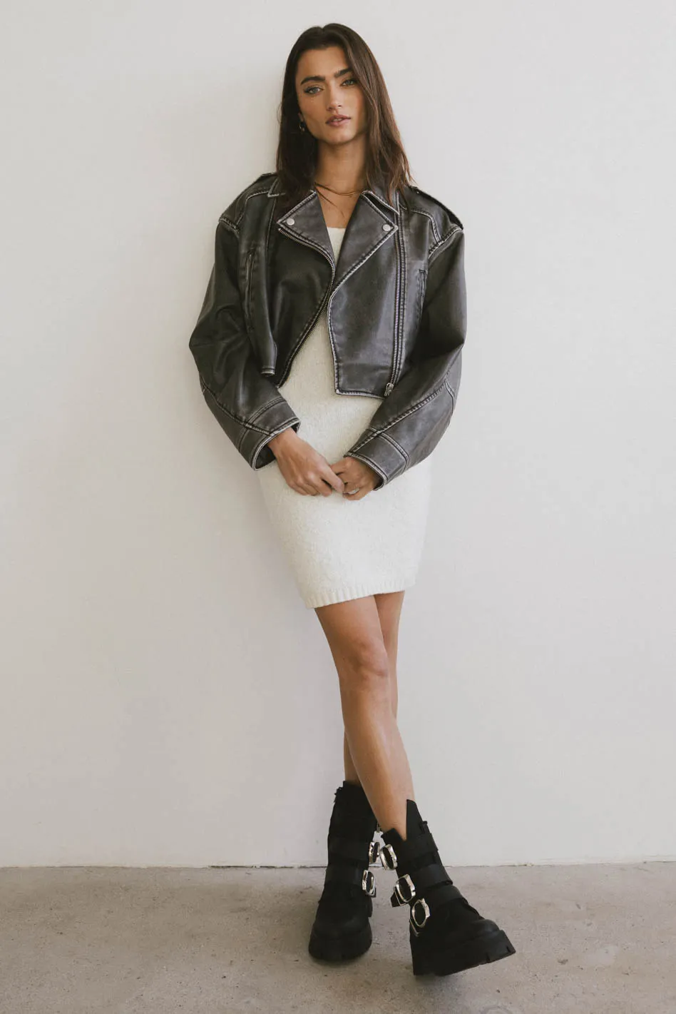 Vale Textured Knit Mini Dress in Cream - FINAL SALE - Image 4