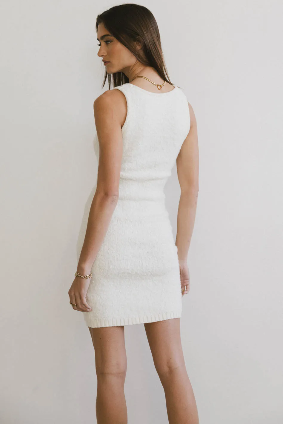 Vale Textured Knit Mini Dress in Cream - FINAL SALE - Image 5