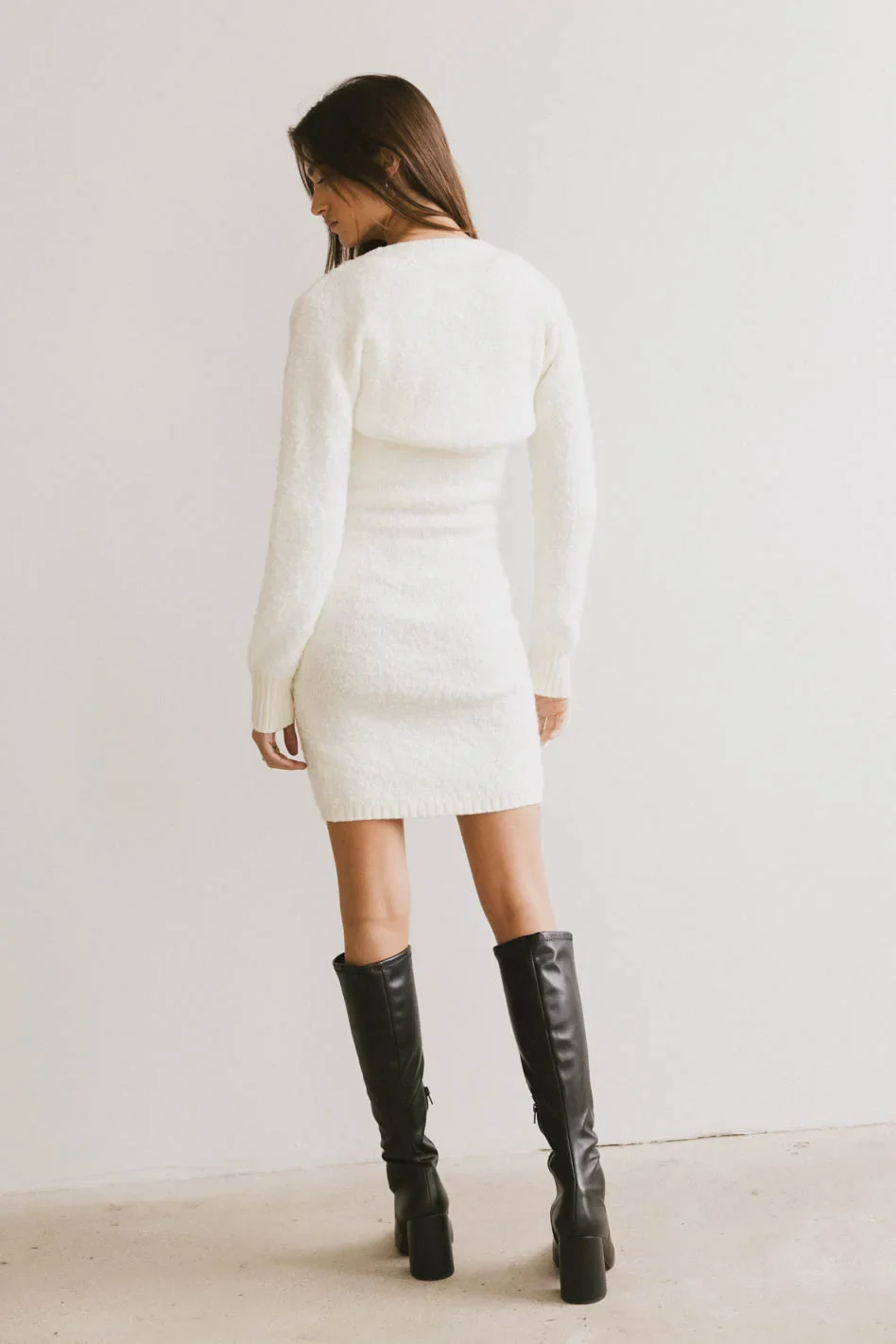 Vale Textured Knit Mini Dress in Cream - FINAL SALE - Image 7