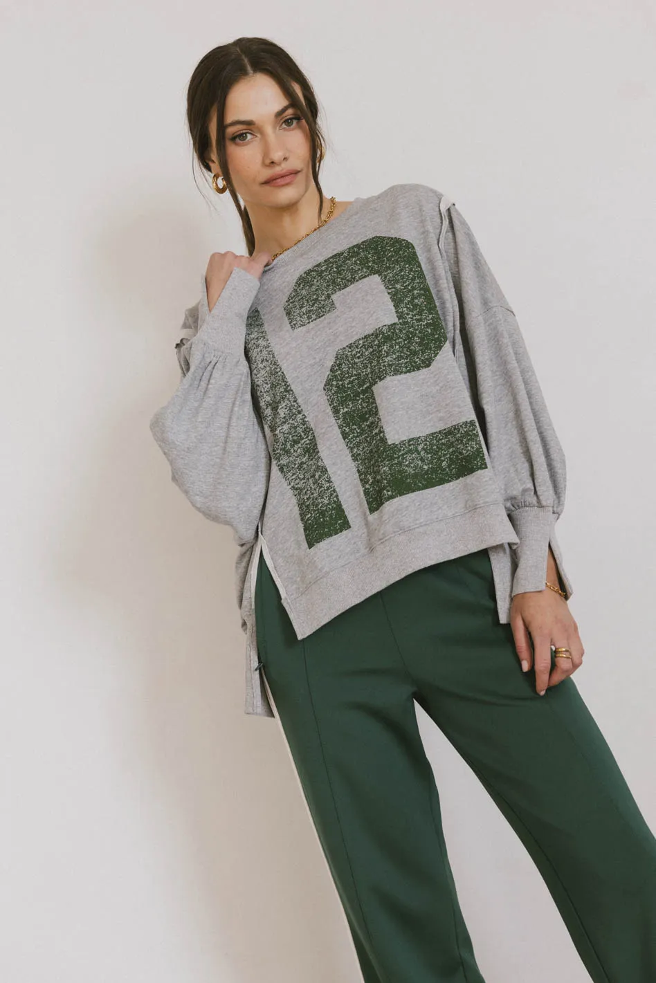 Varsity Distressed Top in Grey - FINAL SALE - Image 2