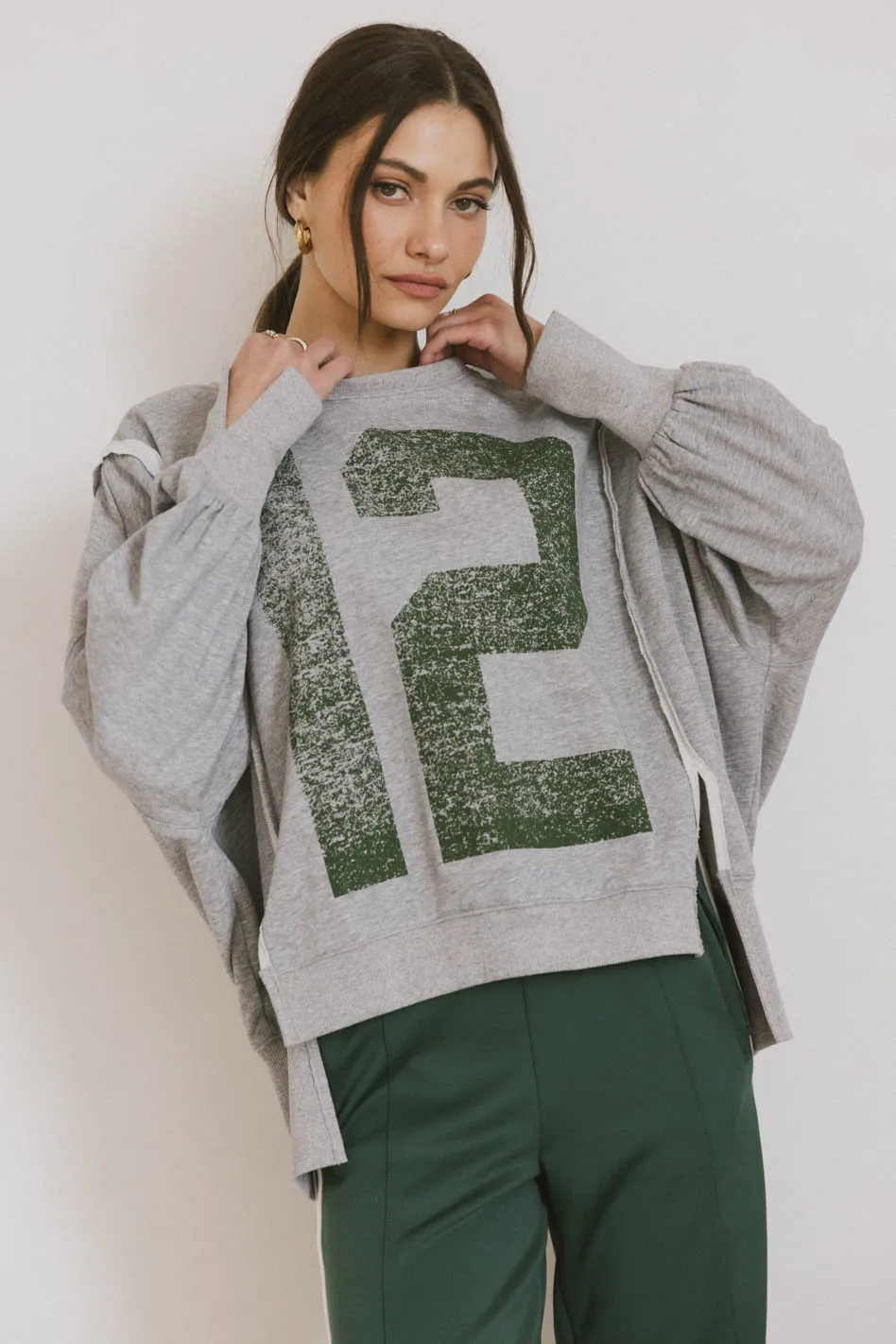 Varsity Distressed Top in Grey - FINAL SALE - Image 5