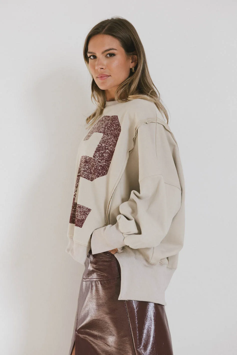 Varsity Distressed Top in Sand - FINAL SALE - Image 2