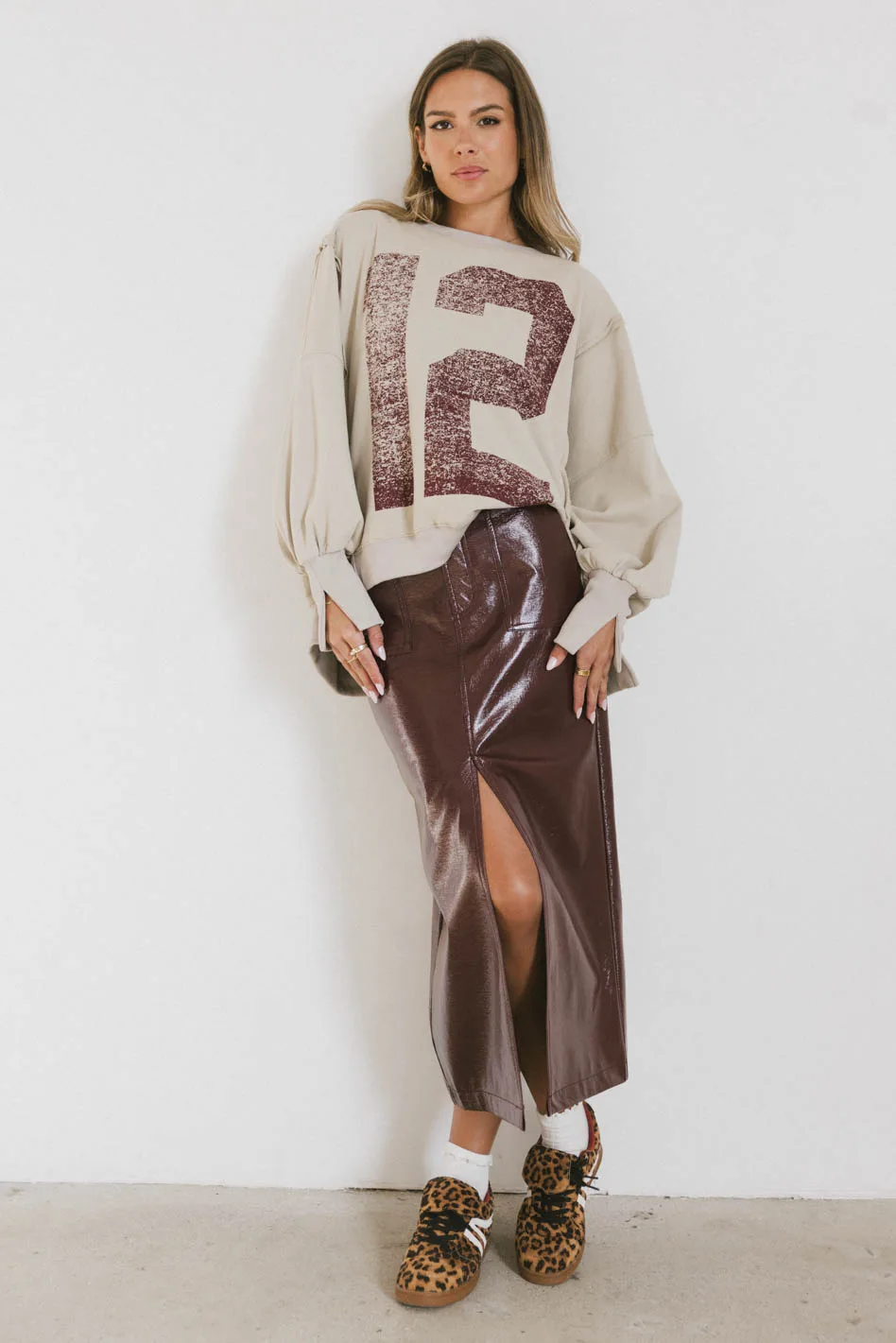Varsity Distressed Top in Sand - FINAL SALE - Image 3