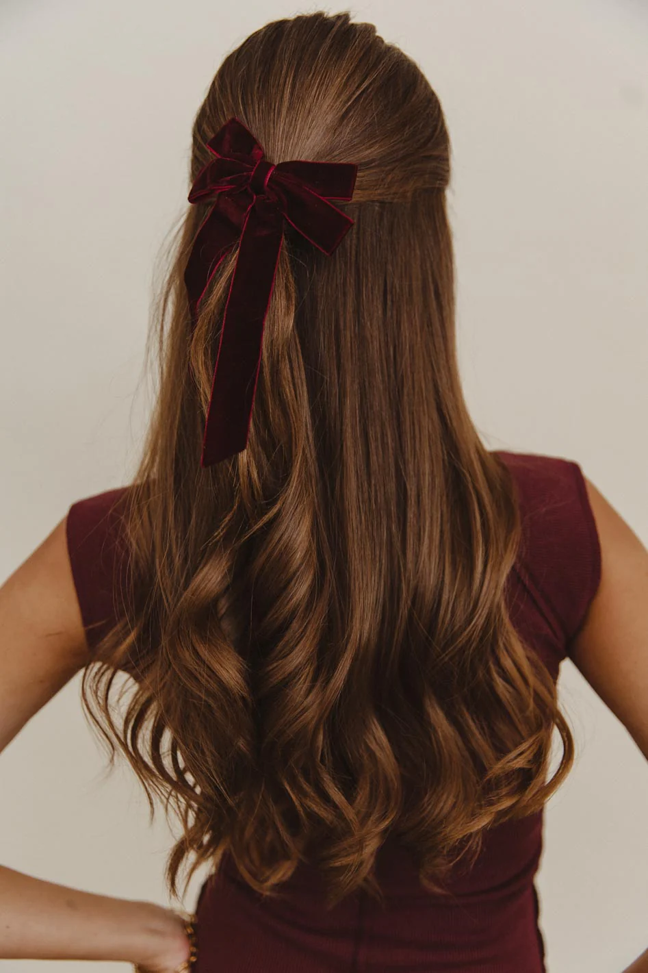 Velvet Bow Hair Clip in Wine - FINAL SALE - Image 2