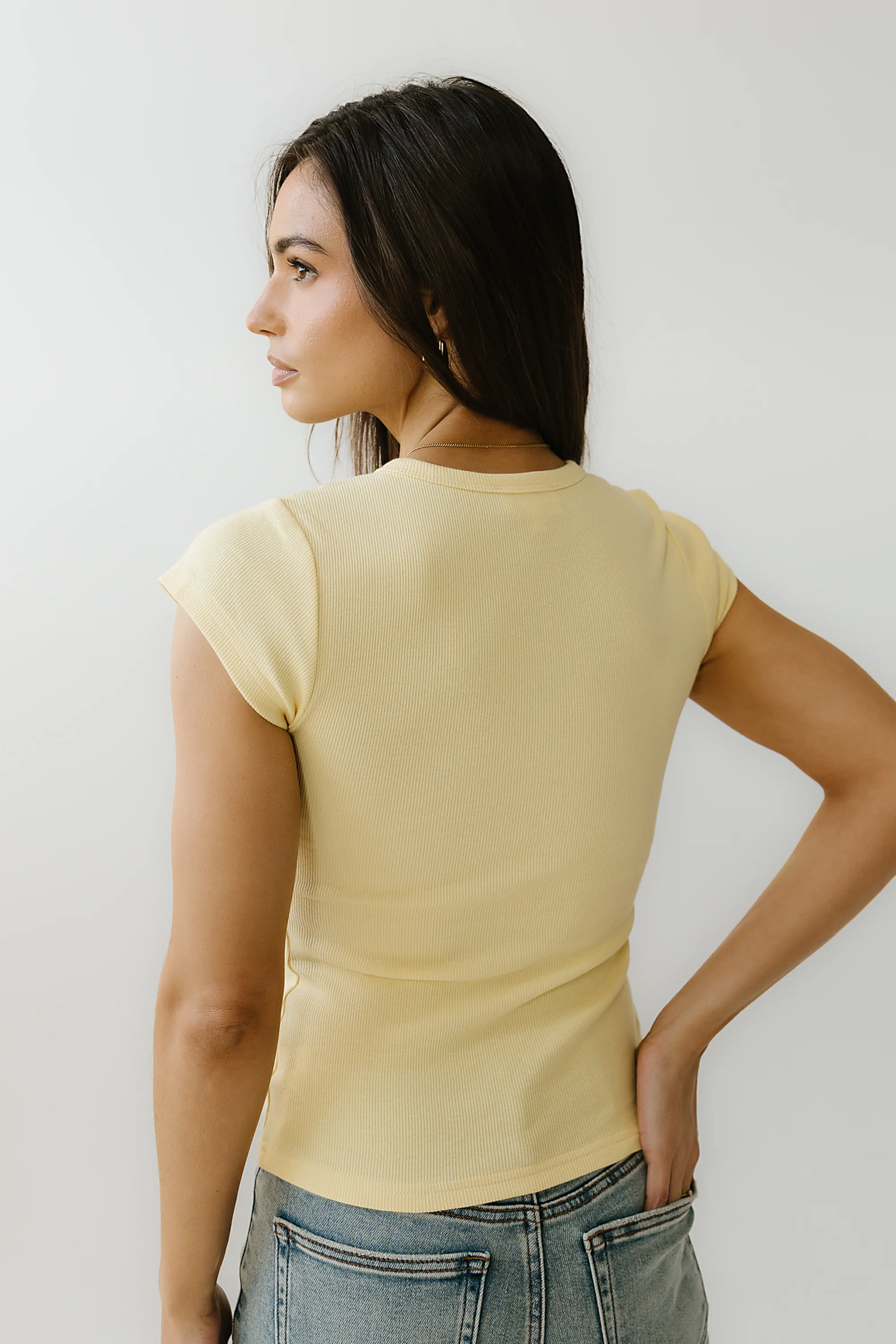 Vestia Button Up Tee in Yellow - Image 3