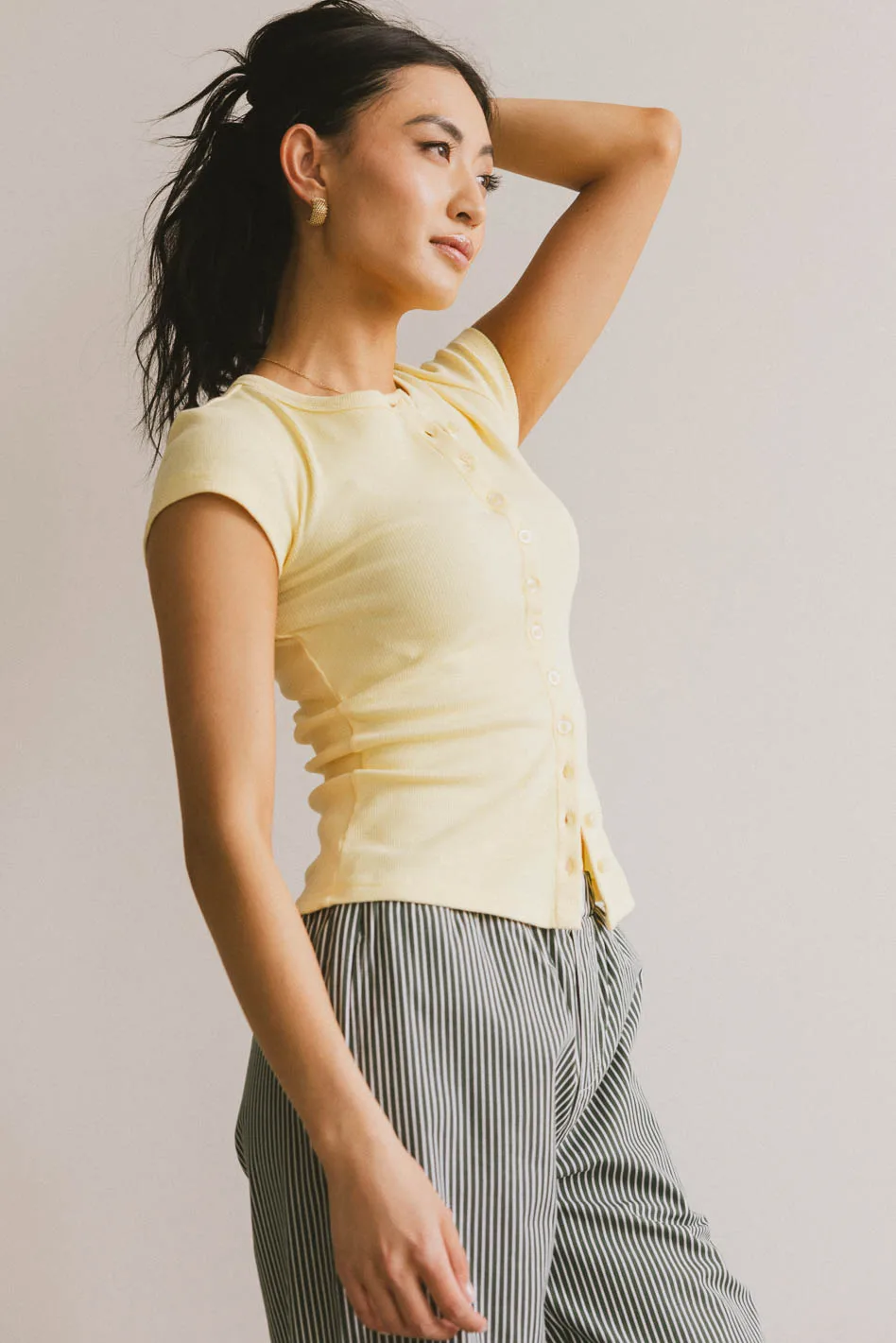 Vestia Button Up Tee in Yellow - Image 6