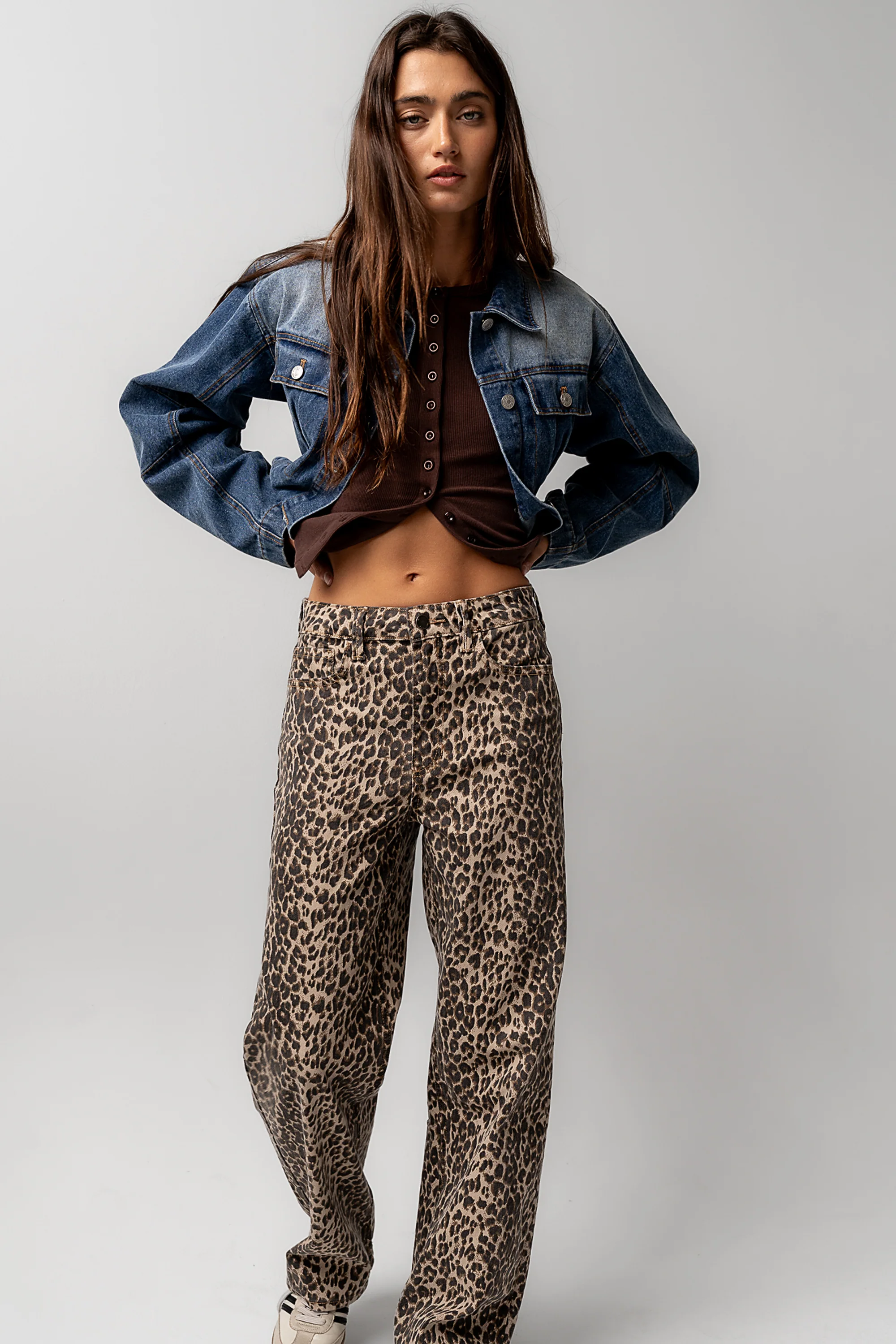 Vestia Button Up Tee in Brown - Image 3