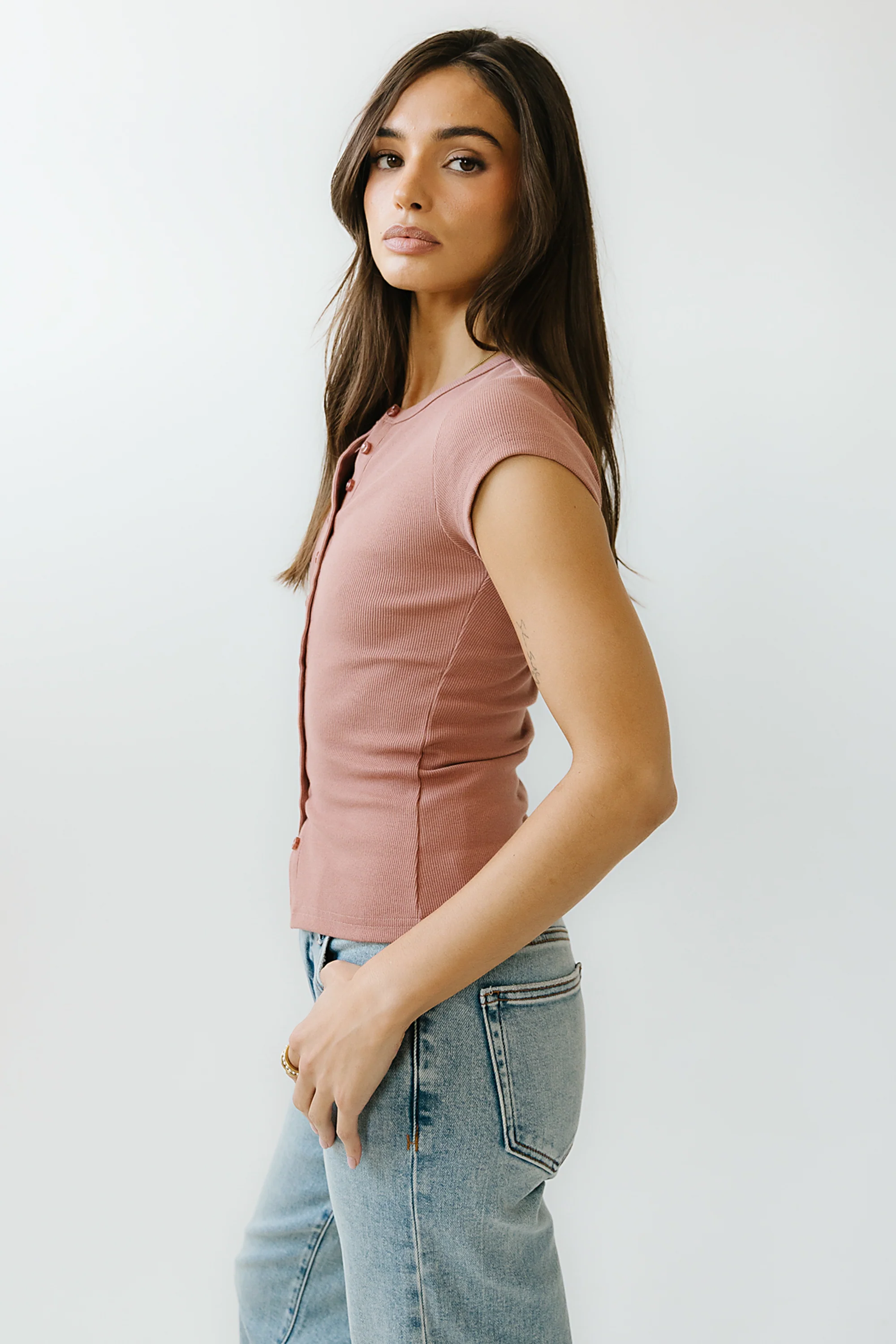 Vestia Button Up Tee in Marsala - Image 2