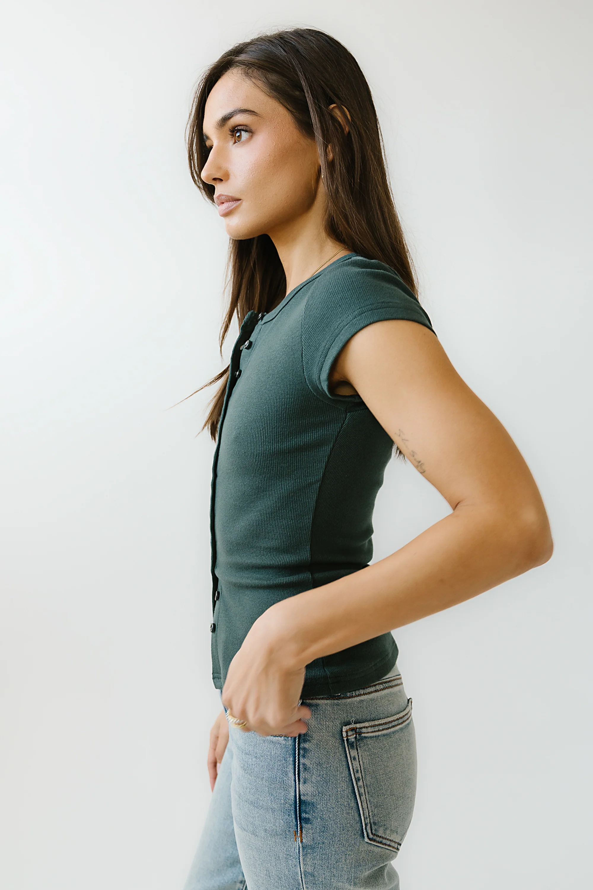 Vestia Button Up Tee in Teal - FINAL SALE - Image 3
