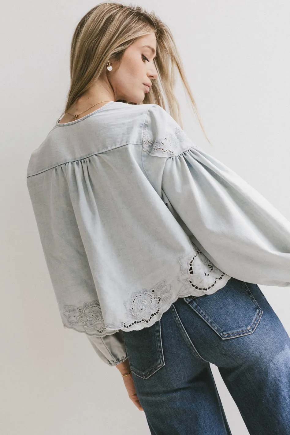 Violet Embroidered Blouse in Denim - Image 2