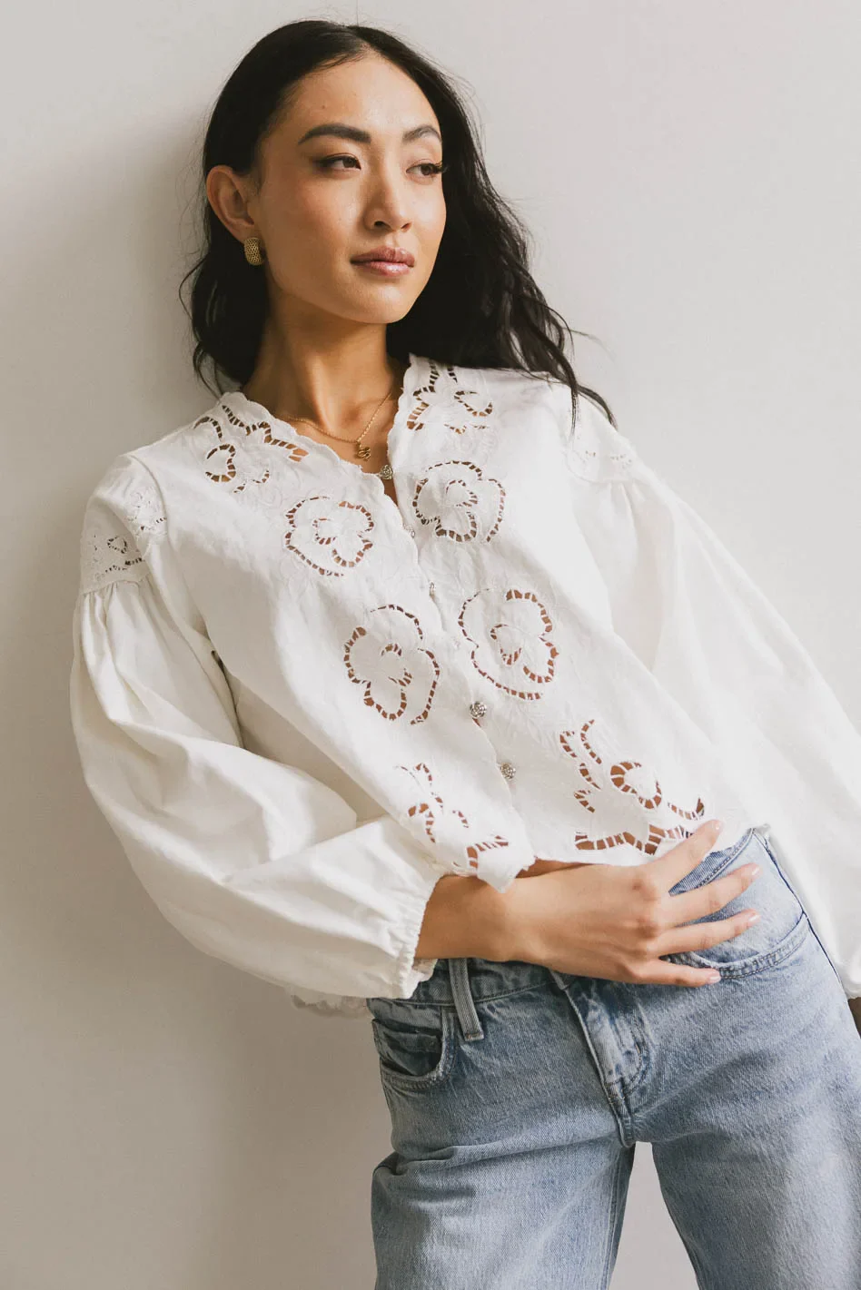 Violet Embroidered Blouse in White - FINAL SALE - Image 5