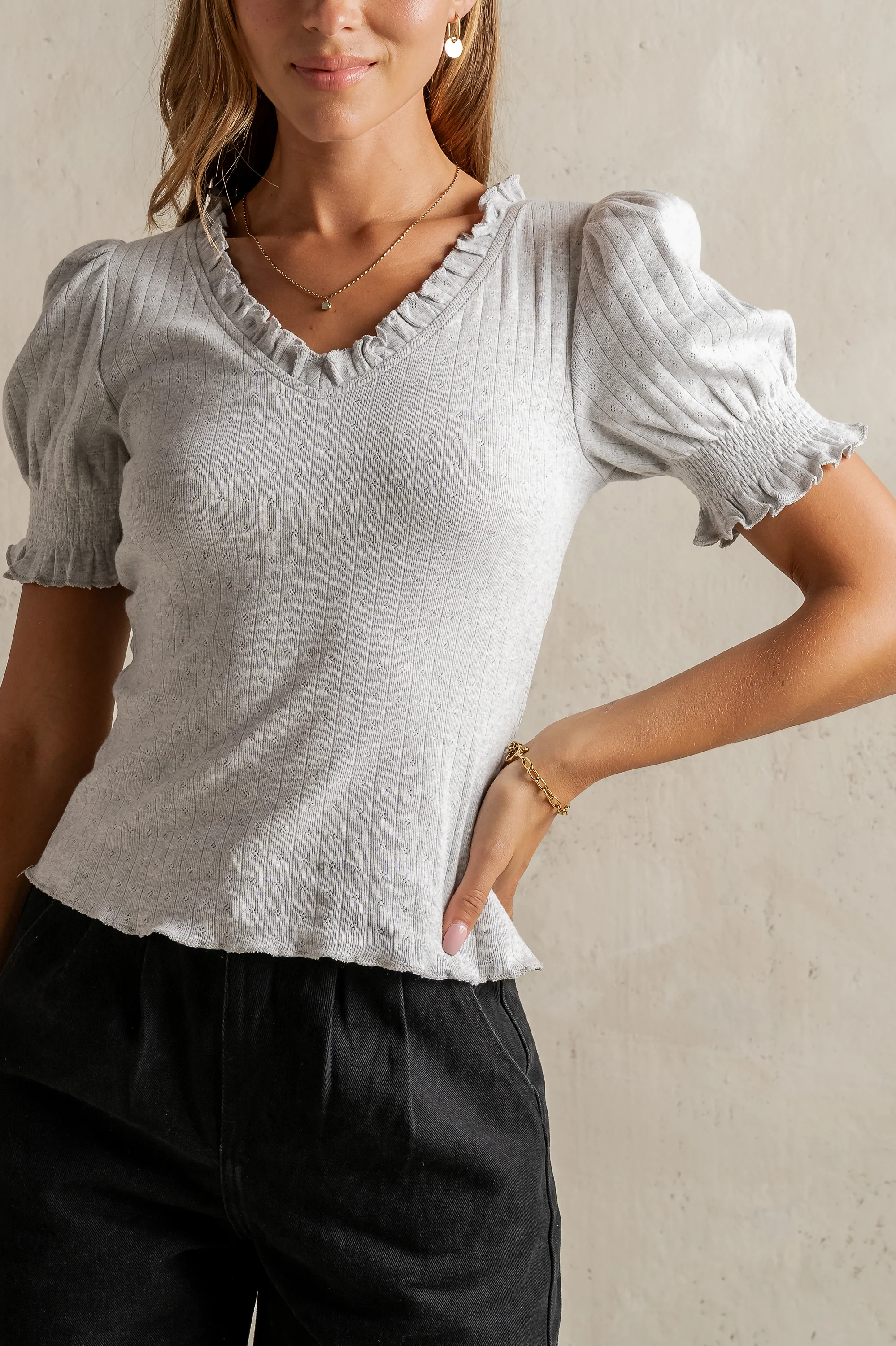 Violet Knit Top in Heather Grey - FINAL SALE - Image 2