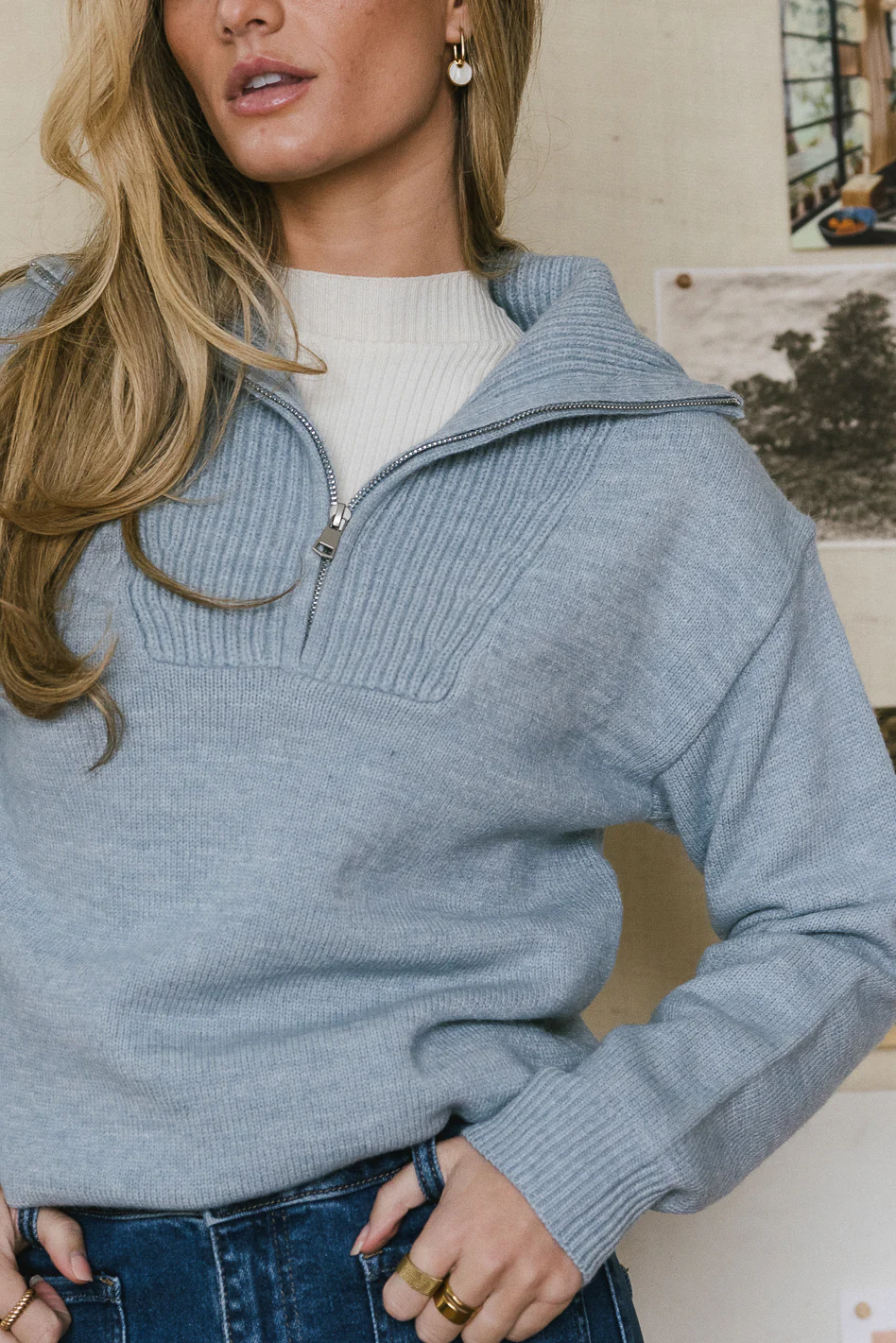 Violet Quarter Zip Sweater in Blue - FINAL SALE - Image 4