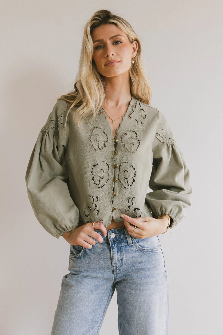 Violet Embroidered Blouse in Sage - FINAL SALE